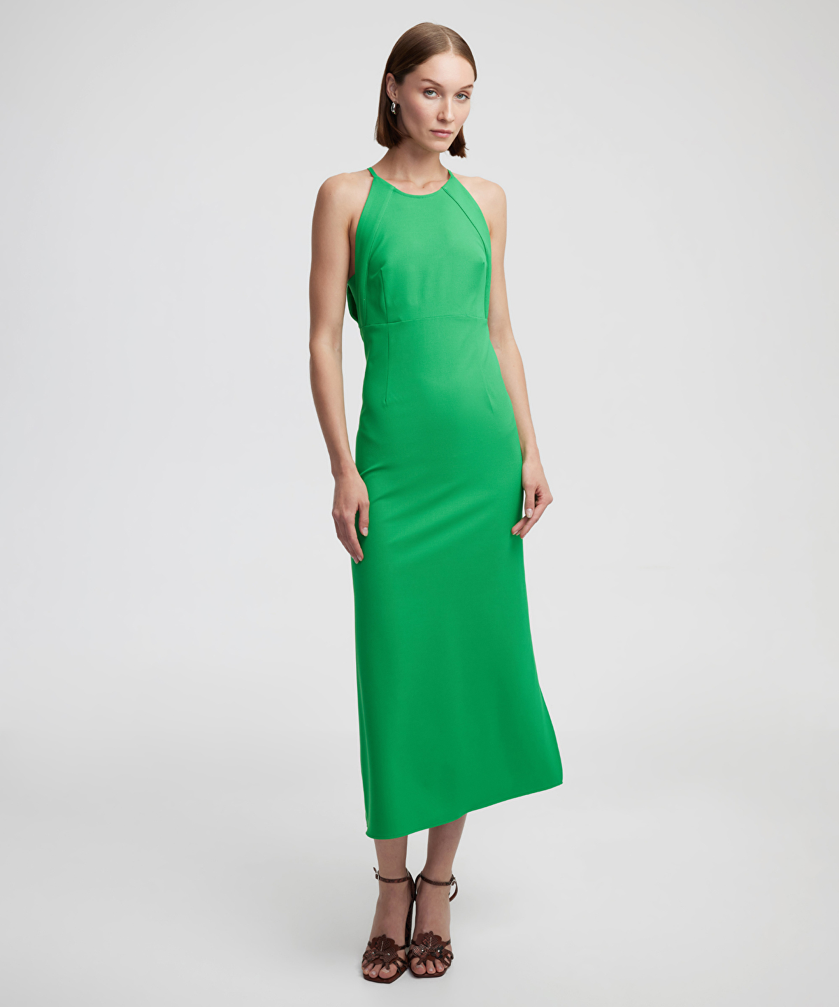 Halter yaka midi elbise - 1
