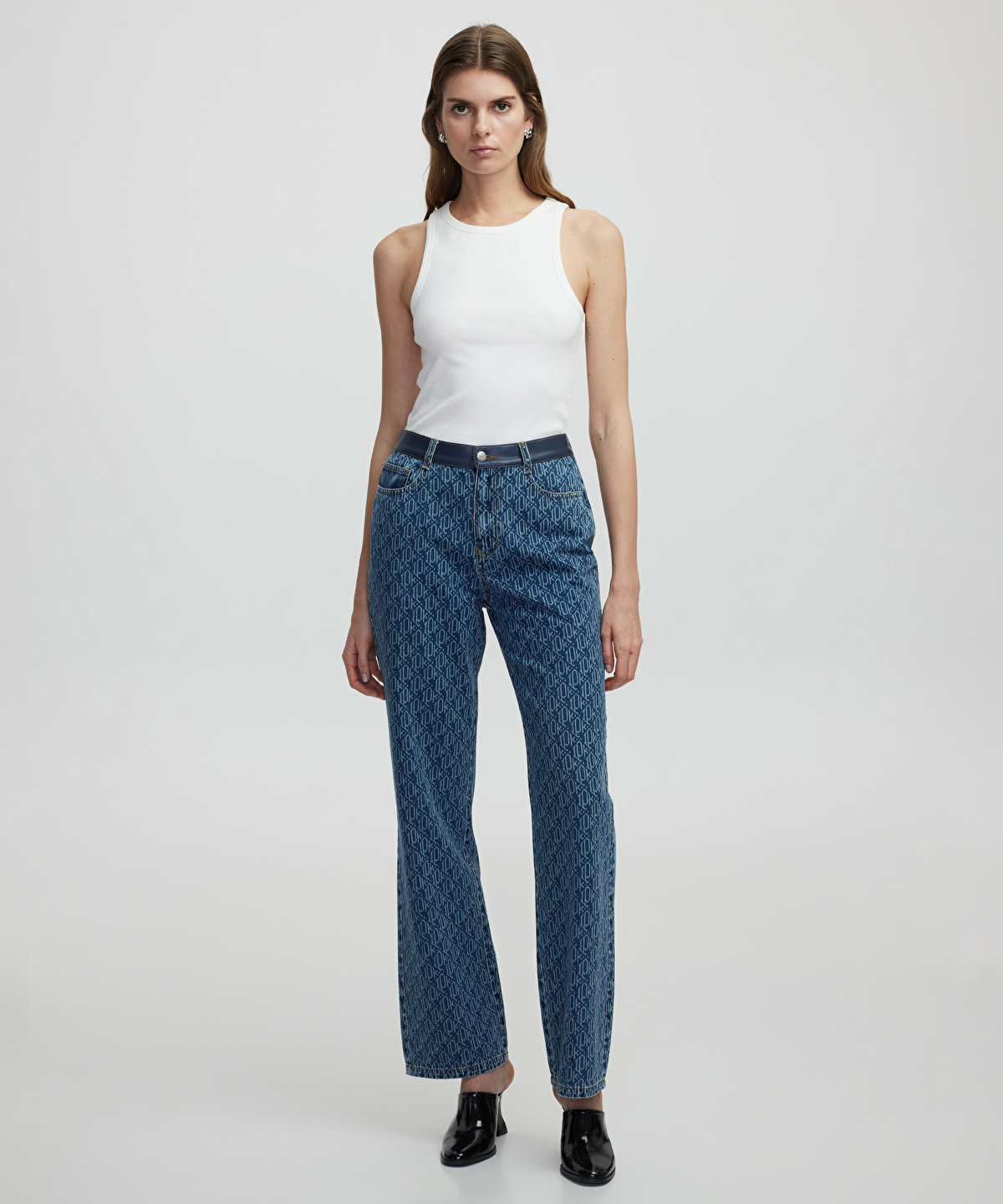 Monogram baskılı jean pantolon -1