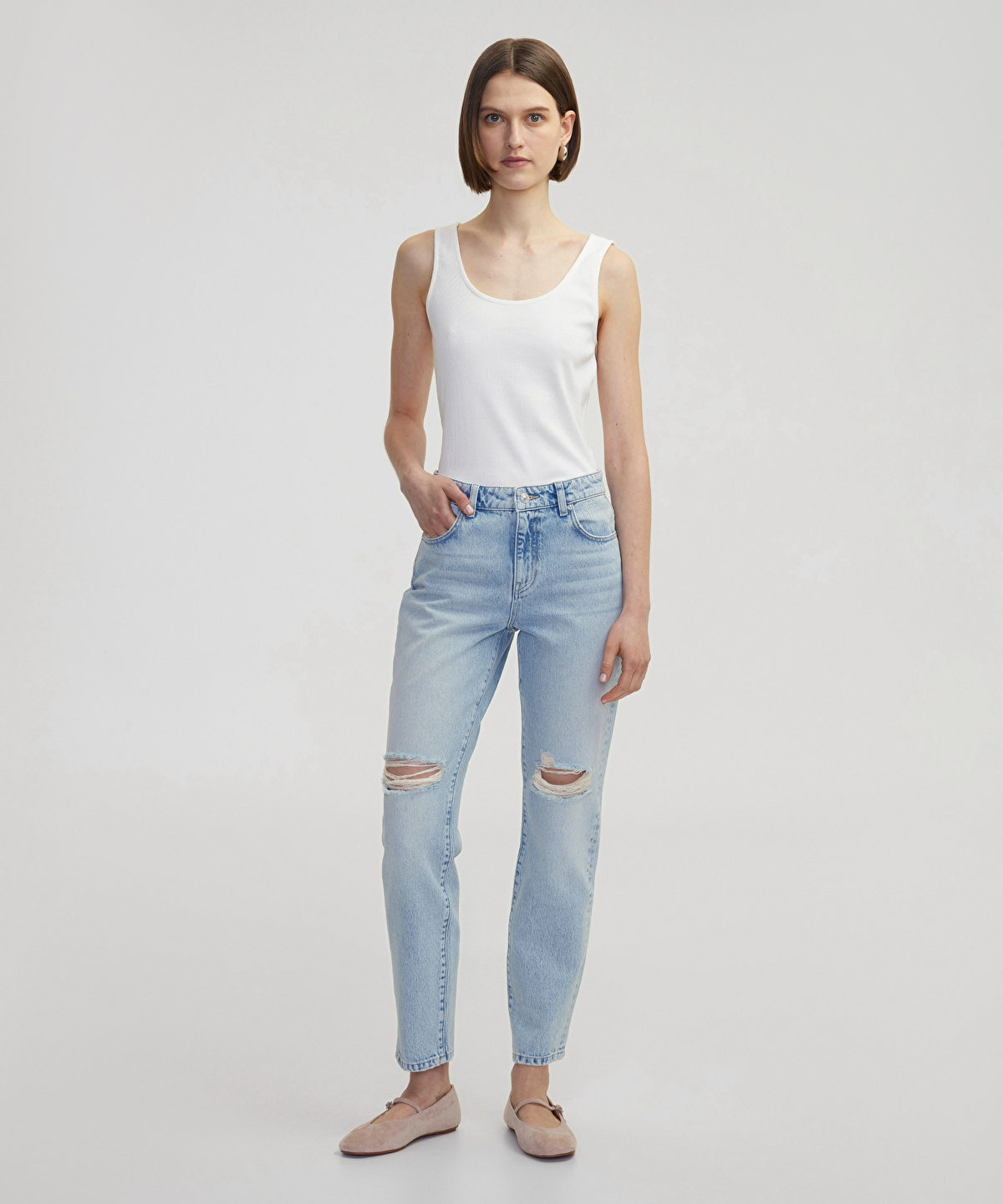 Eskitme efektli mom fit jean pantolon -1