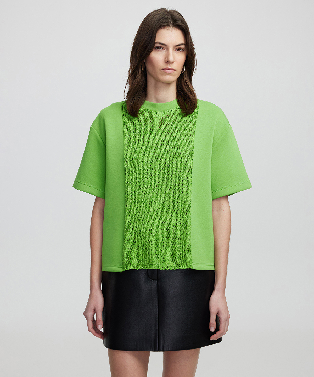 Kumaş mix kısa kollu sweatshirt -1