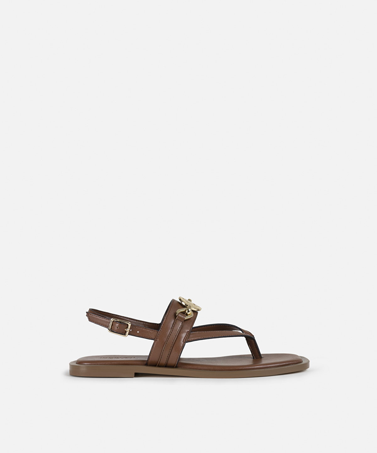 Kahverengi Metal monogram tokalı sandalet IS1250033001074 | İpekyol