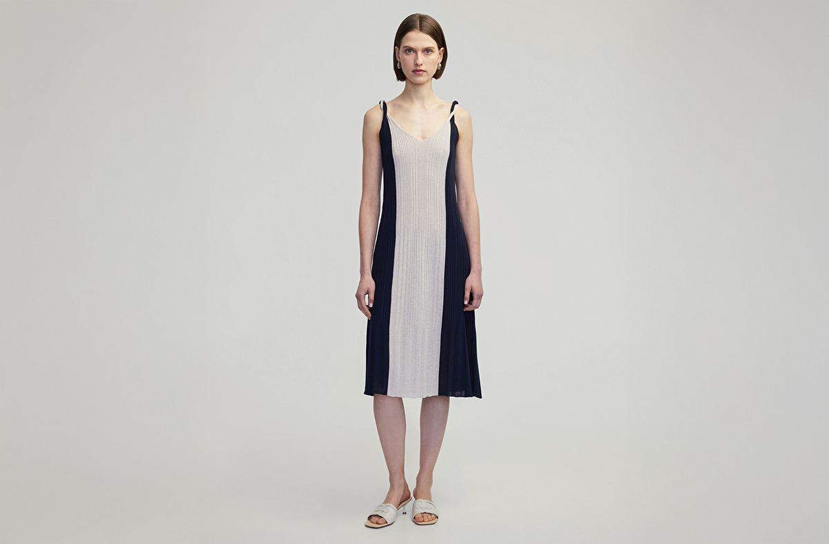 Colorblock triko elbise - IS1250002427015 - Lacivert Elbise