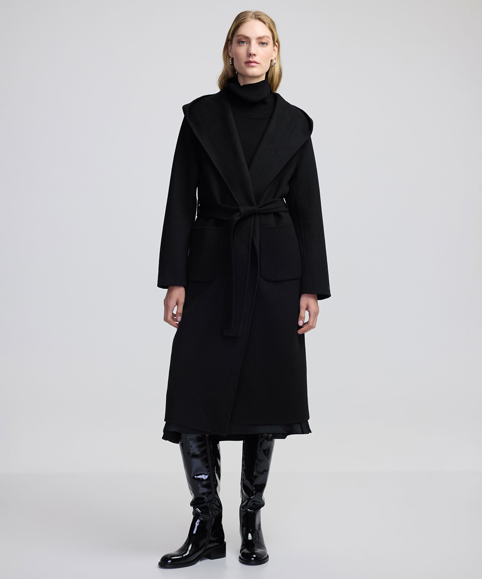 Siyah Yün karışımlı geniş yaka kaban IW6240008002001 | İpekyol