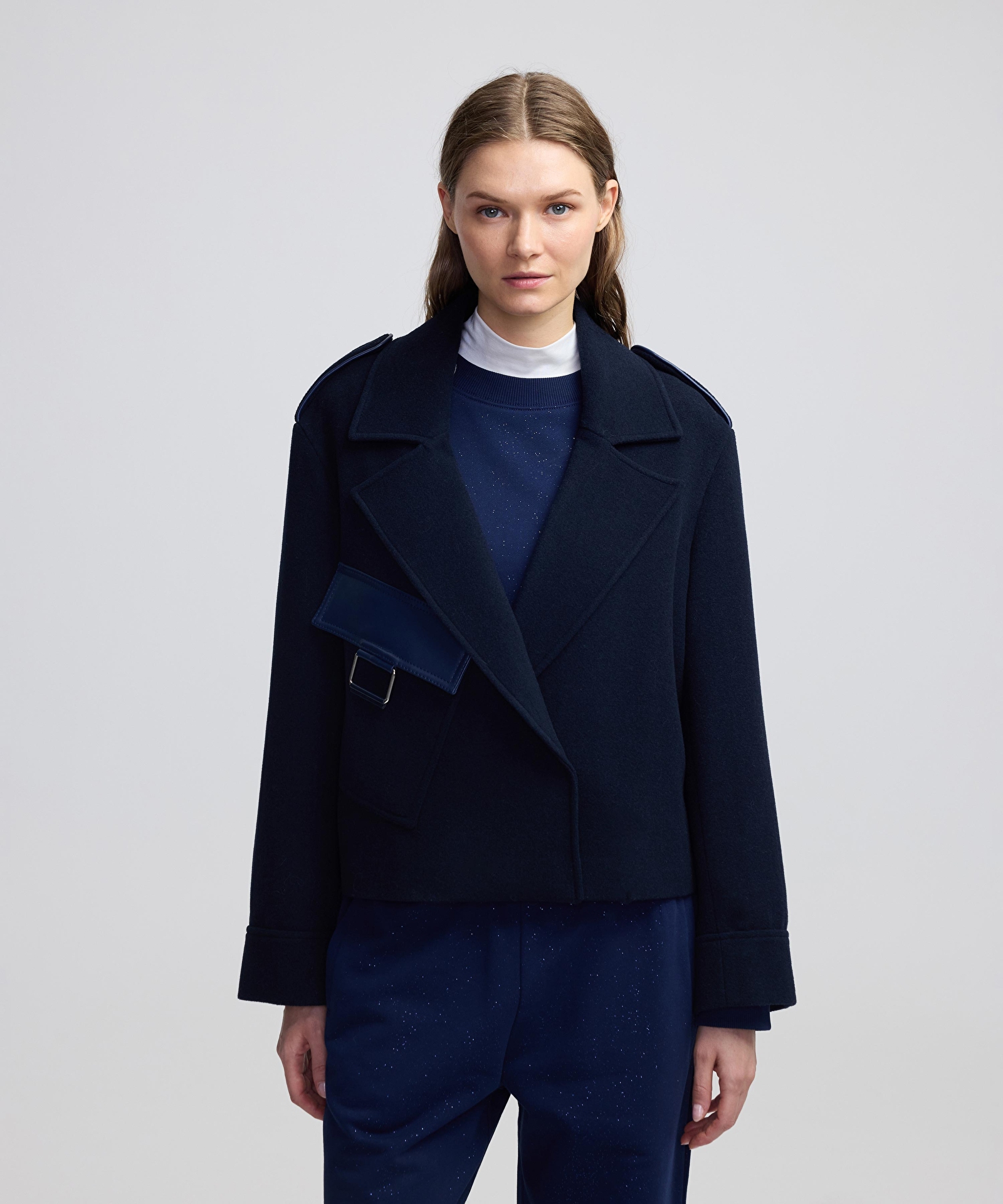 Lacivert Yün karışımlı kruvaze kaban IW6240008054015 | İpekyol