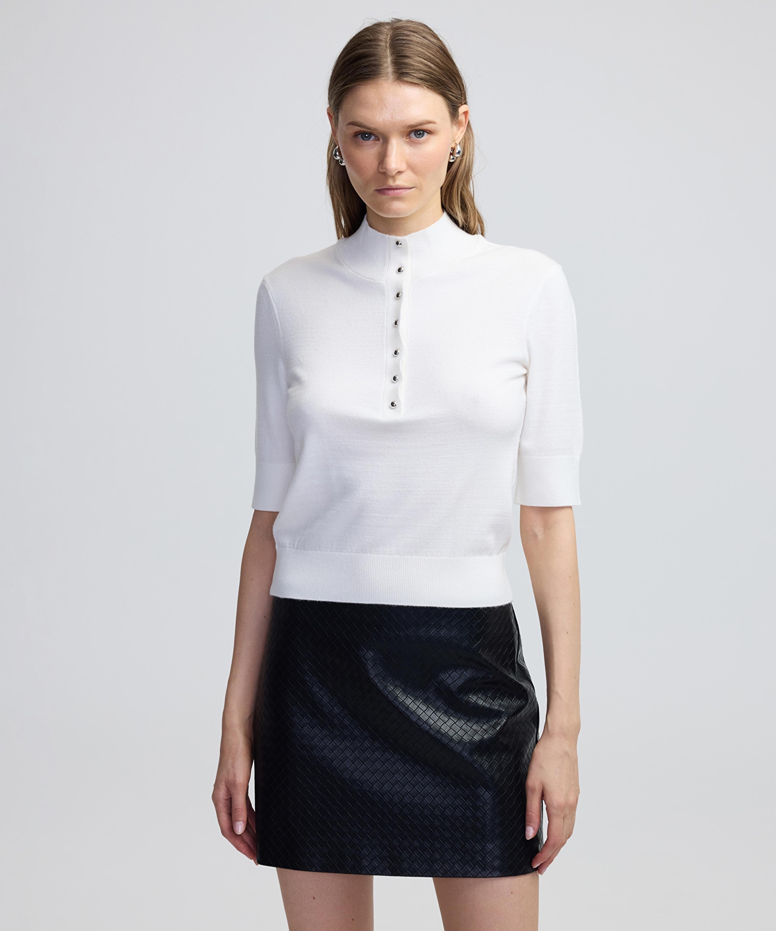 zakka Beyaz Metal düğmeli triko IW6240050268096 | İpekyol