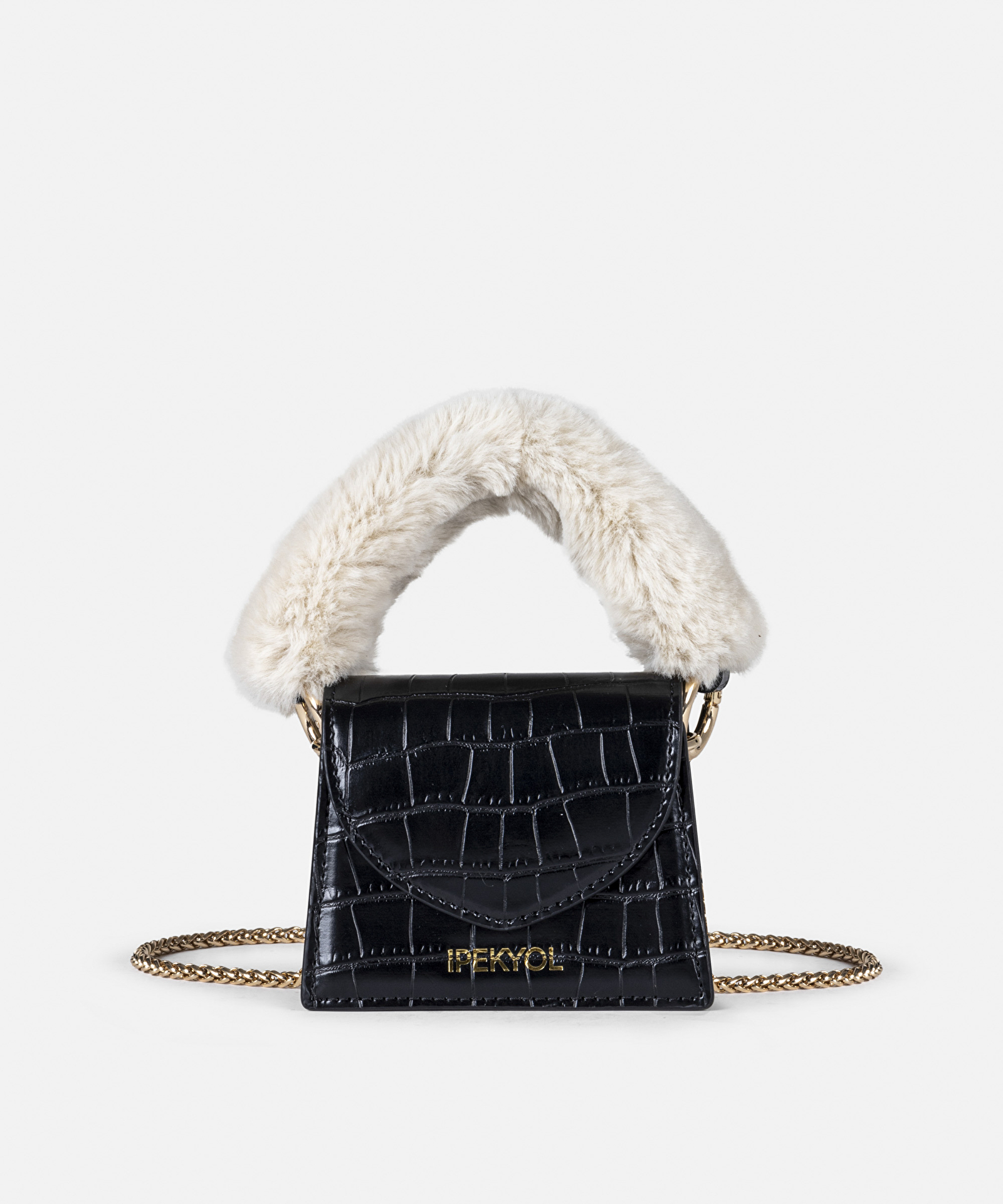 Siyah Suni kürk saplı mini çanta IW6240052004001 | İpekyol