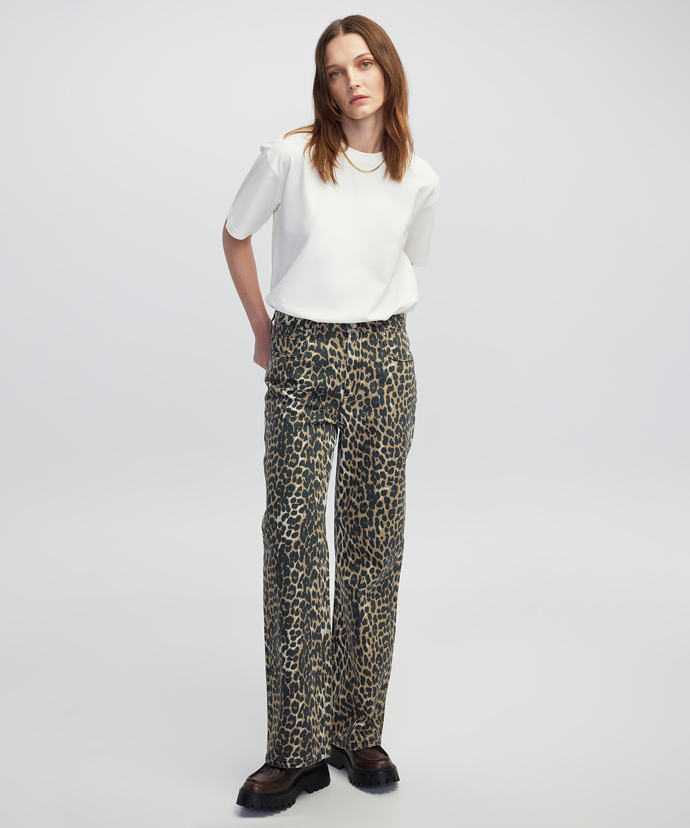 Leopar desen non denim pantolon