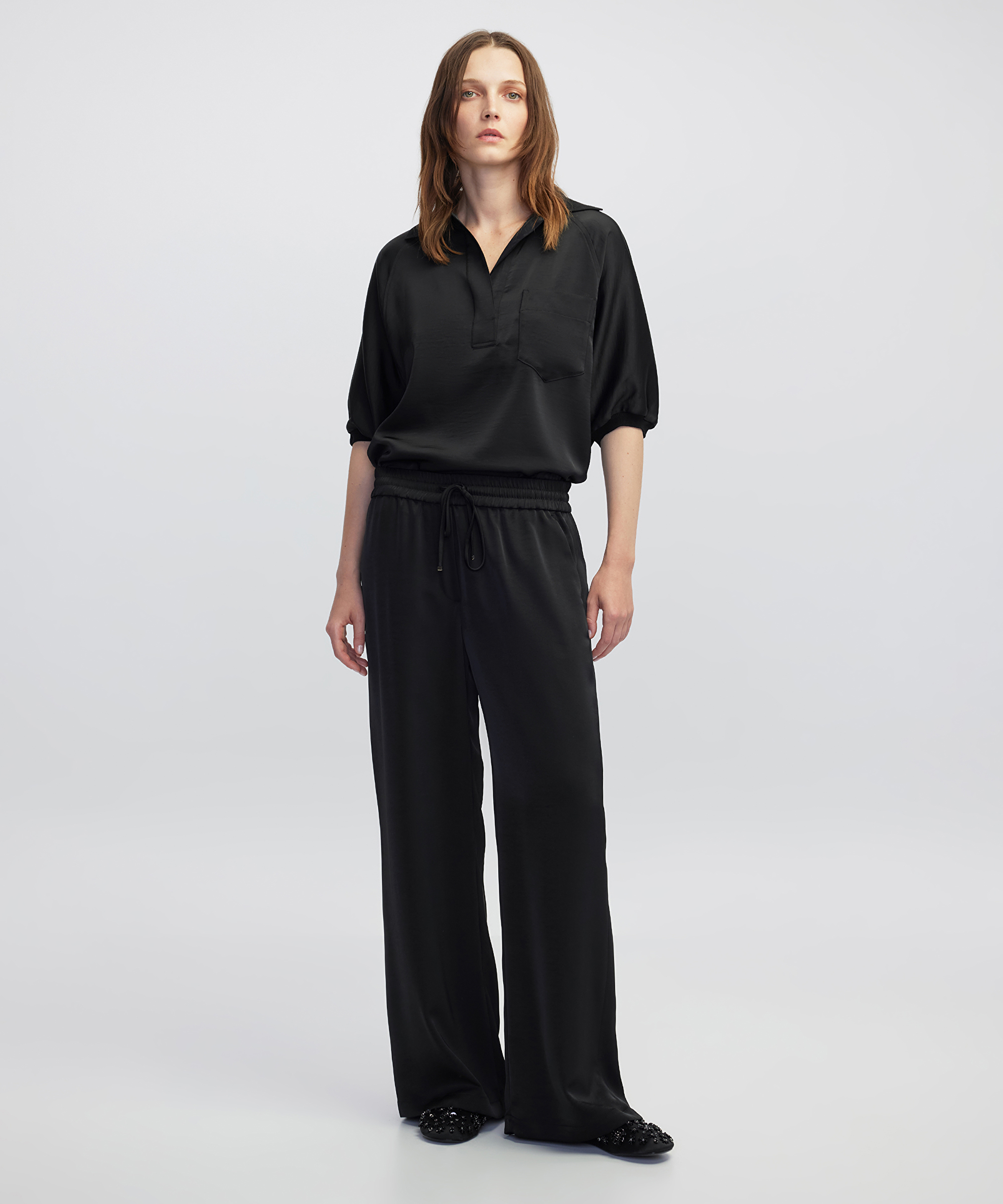Wide leg fit elastik bel pantolon
