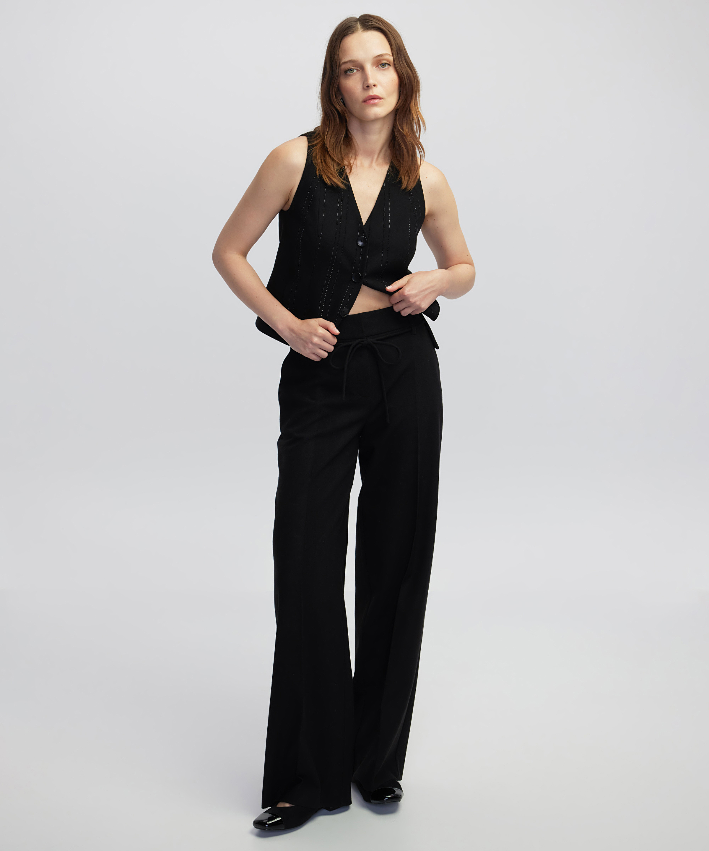 İnce kordonlu wide leg fit pantolon