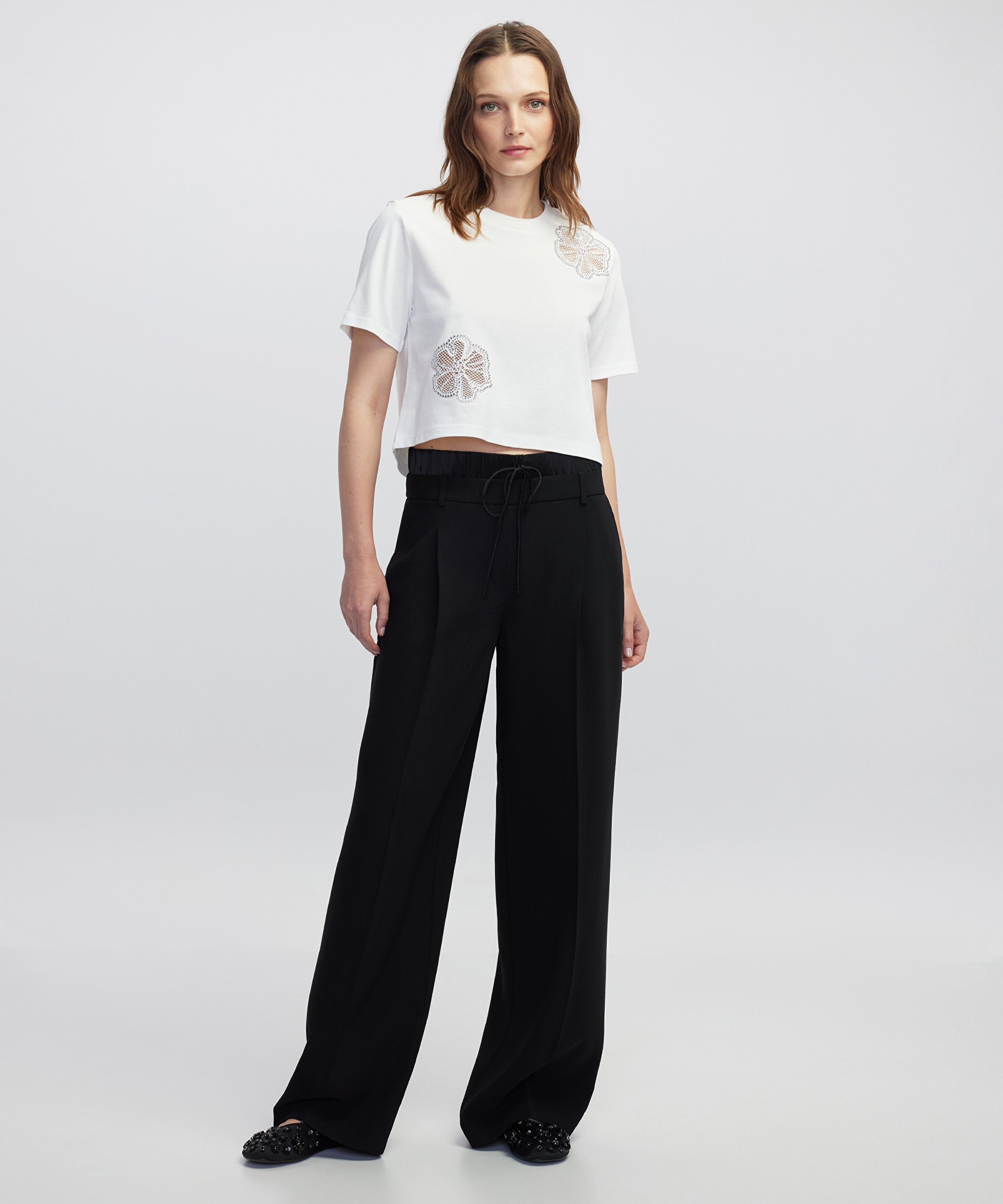 Saten mix wide leg fit pantolon