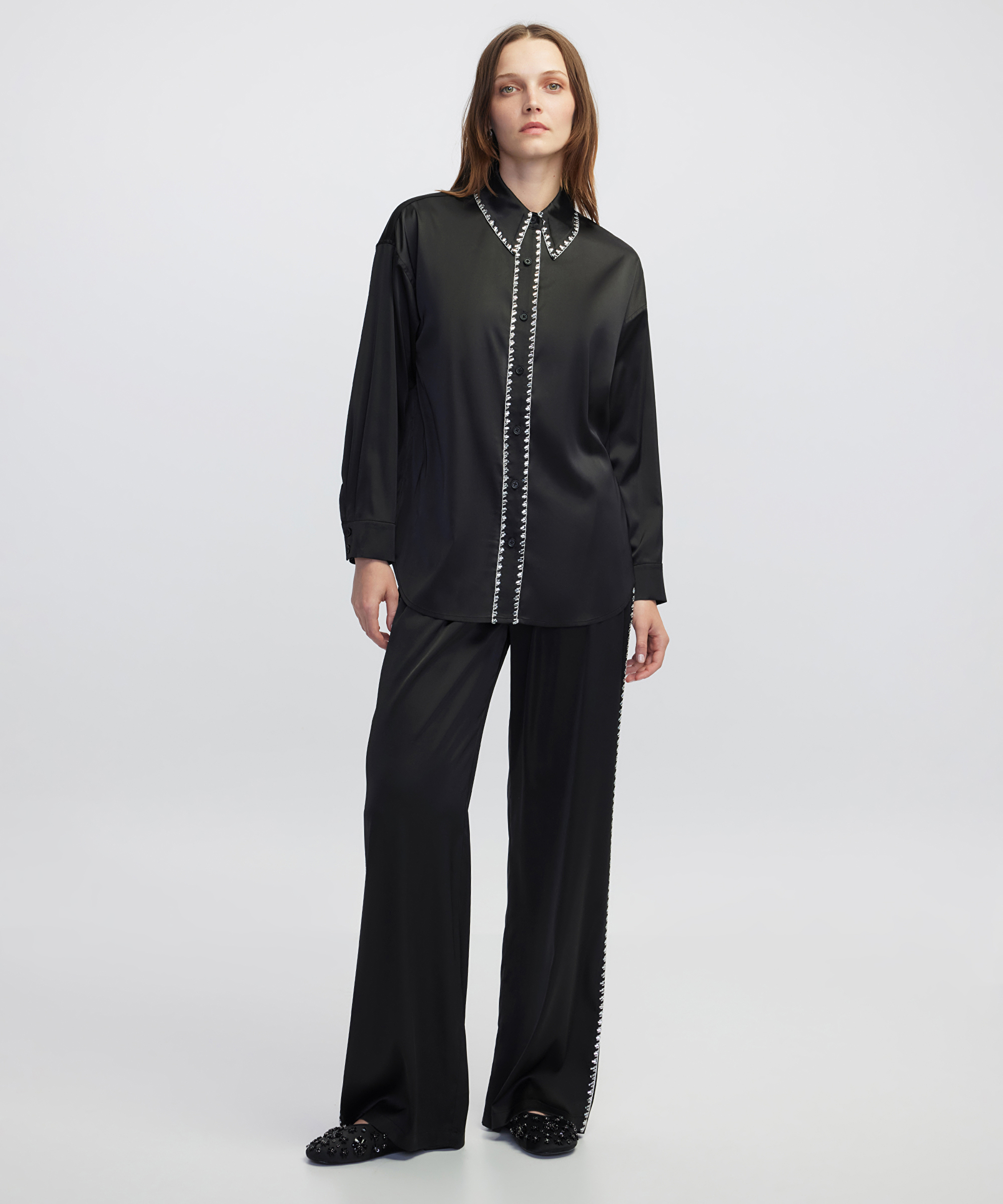 Strass taş şeritli pantolon