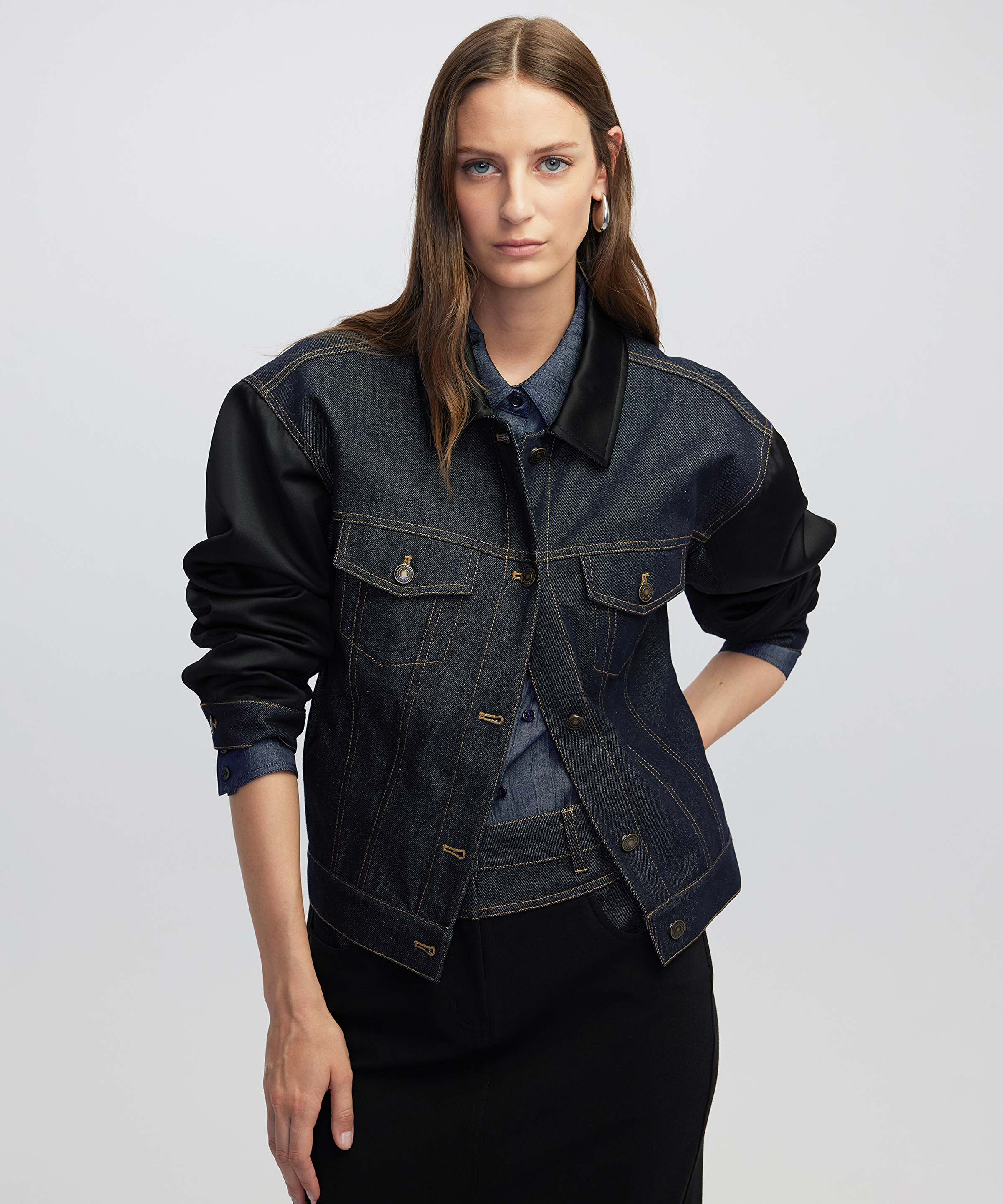 Saten mix denim ceket