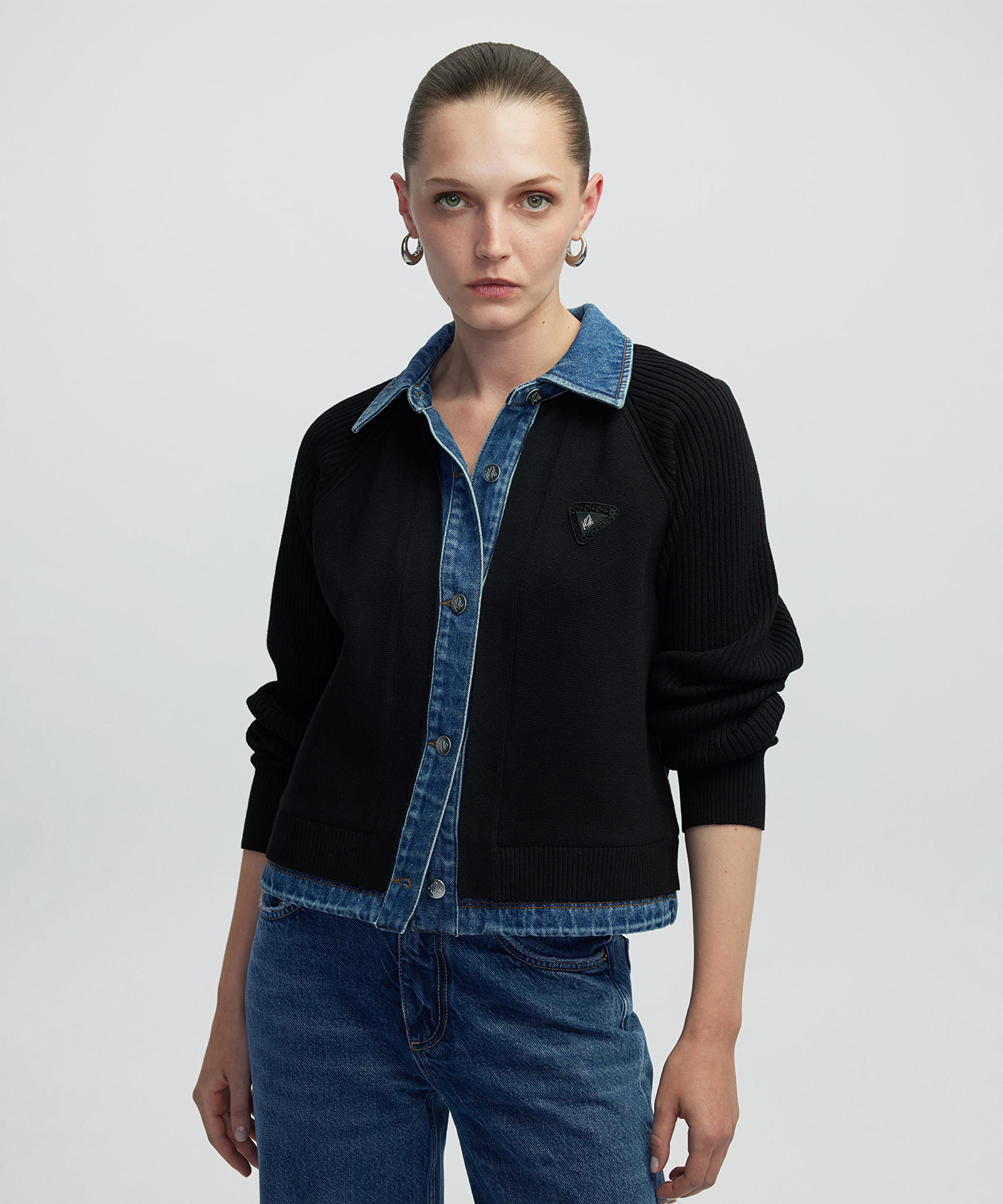 Denim ve triko mix ceket