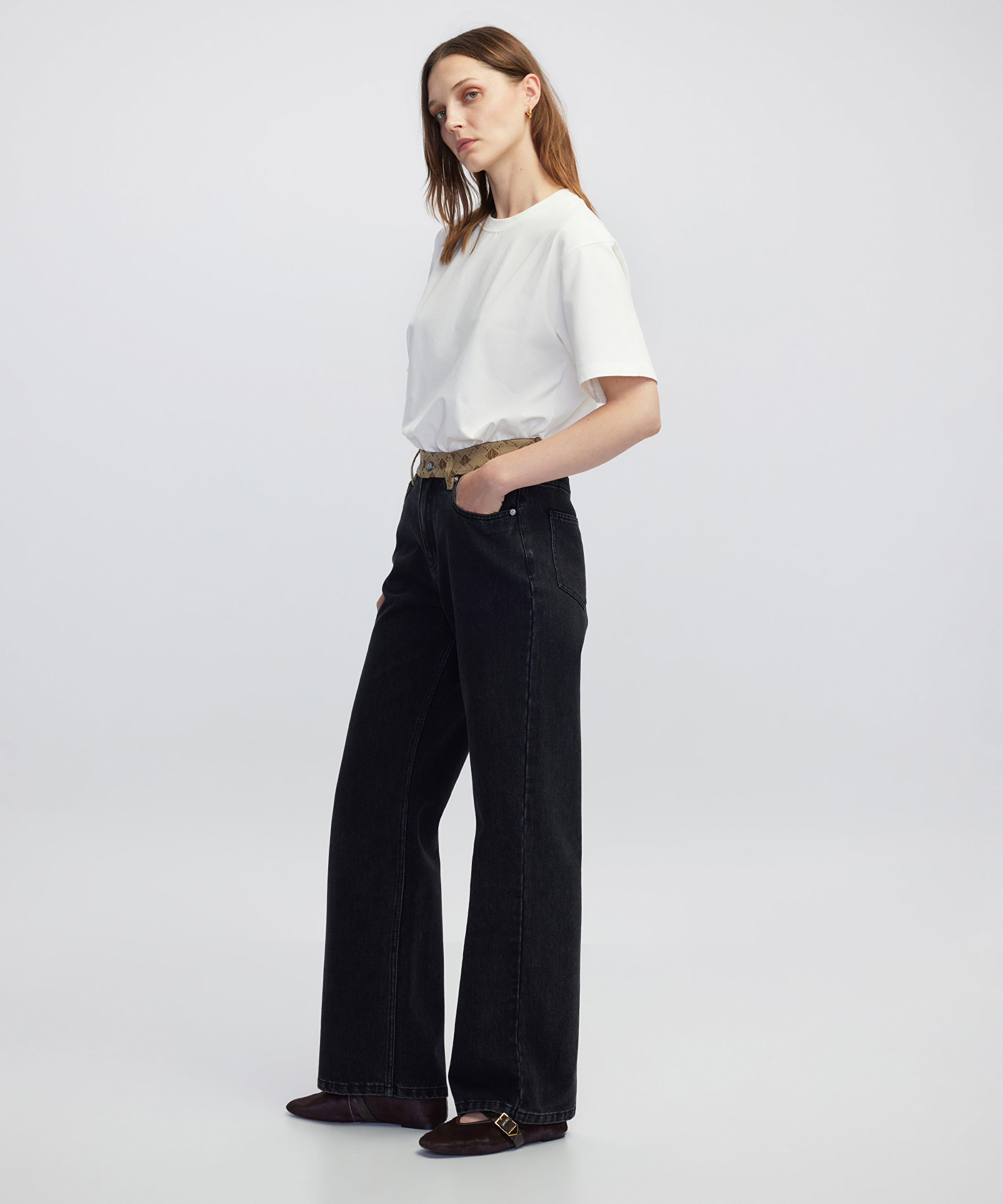 Monogram jakarlı jean pantolon_1