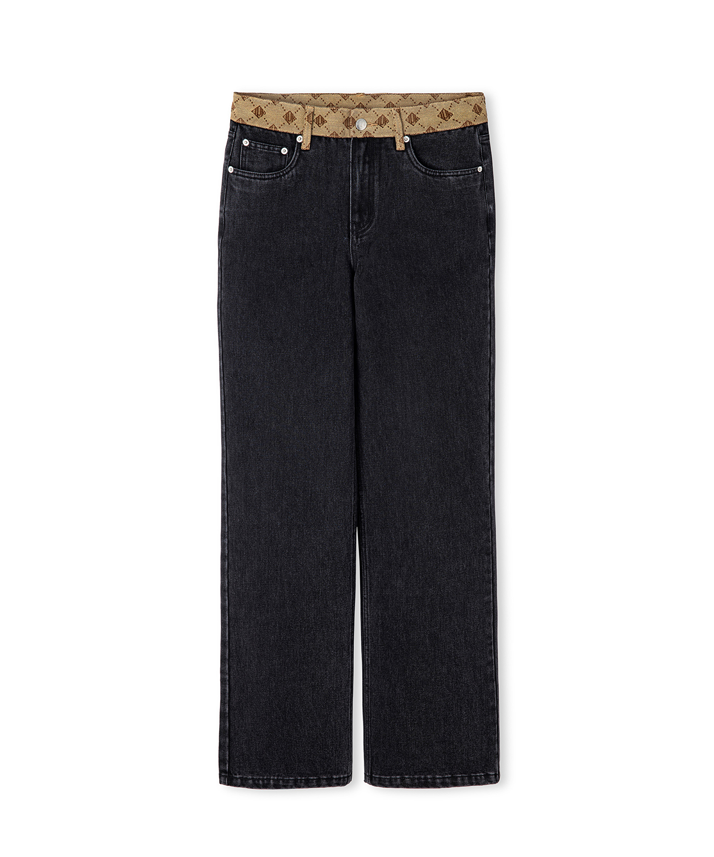 Monogram jakarlı jean pantolon_4