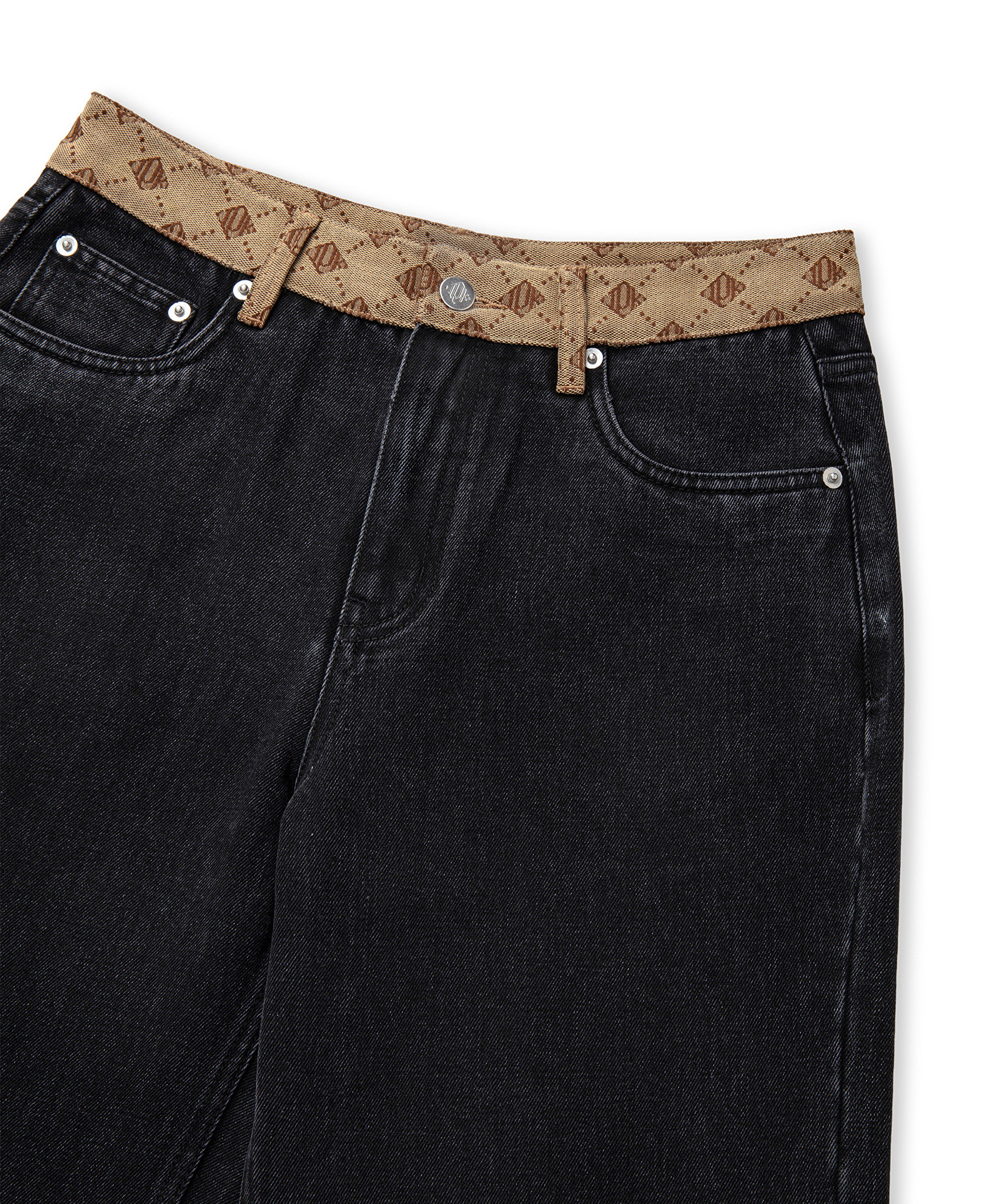 Monogram jakarlı jean pantolon_5