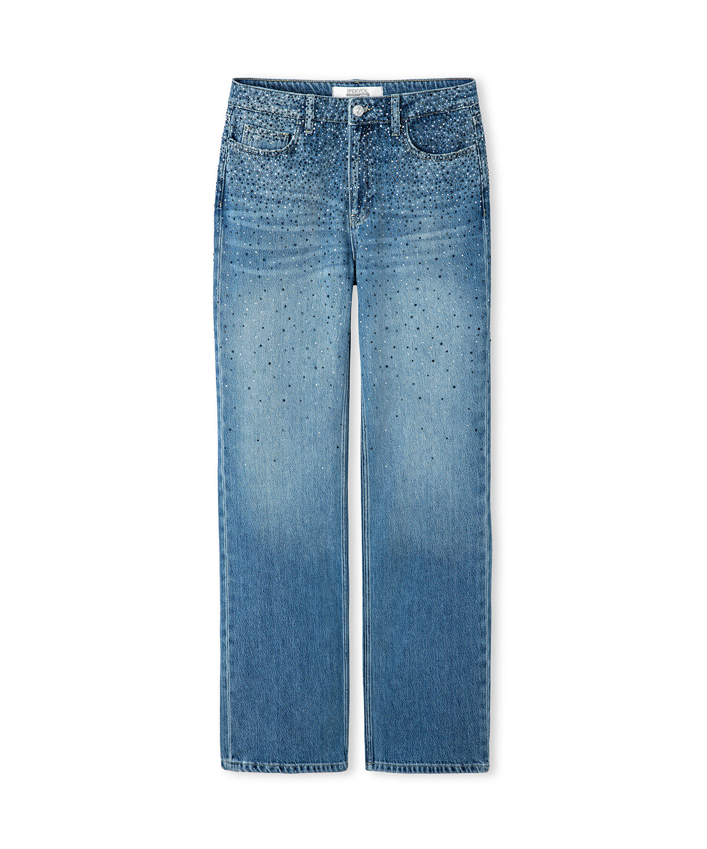 Hotfix baskılı wide leg fit jean pantolon_4