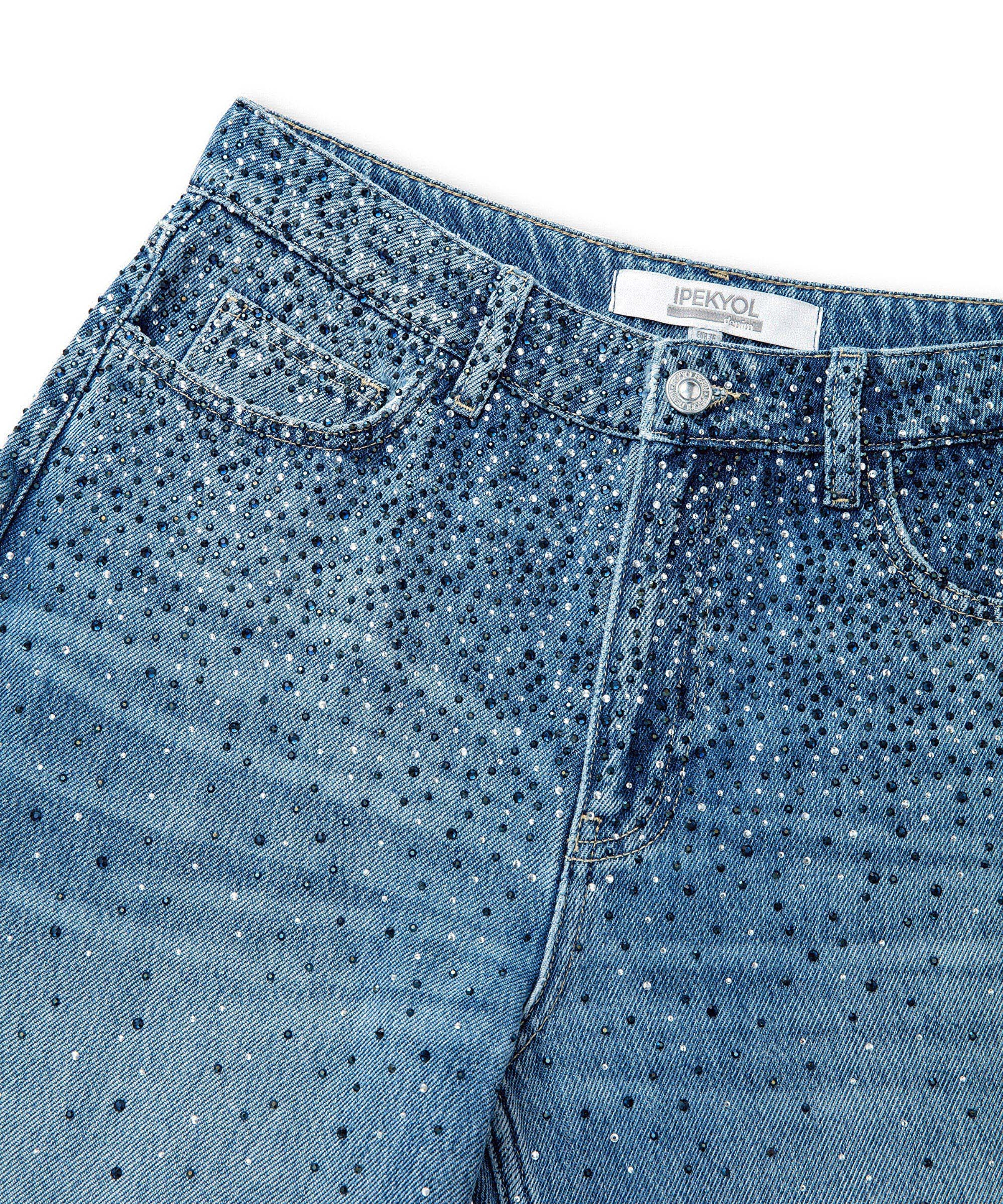 Hotfix baskılı wide leg fit jean pantolon_5