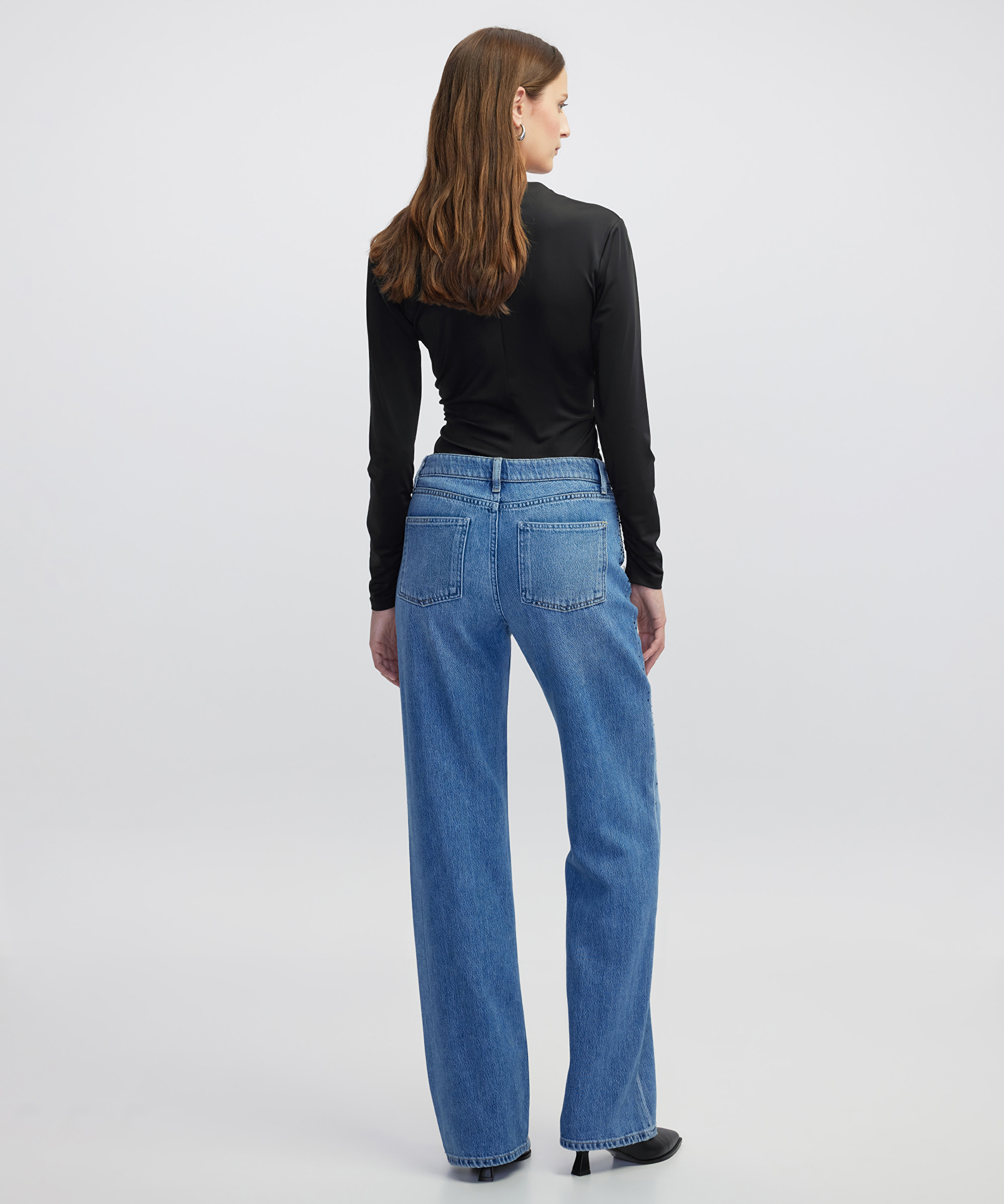 Hotfix baskılı wide leg fit jean pantolon_3