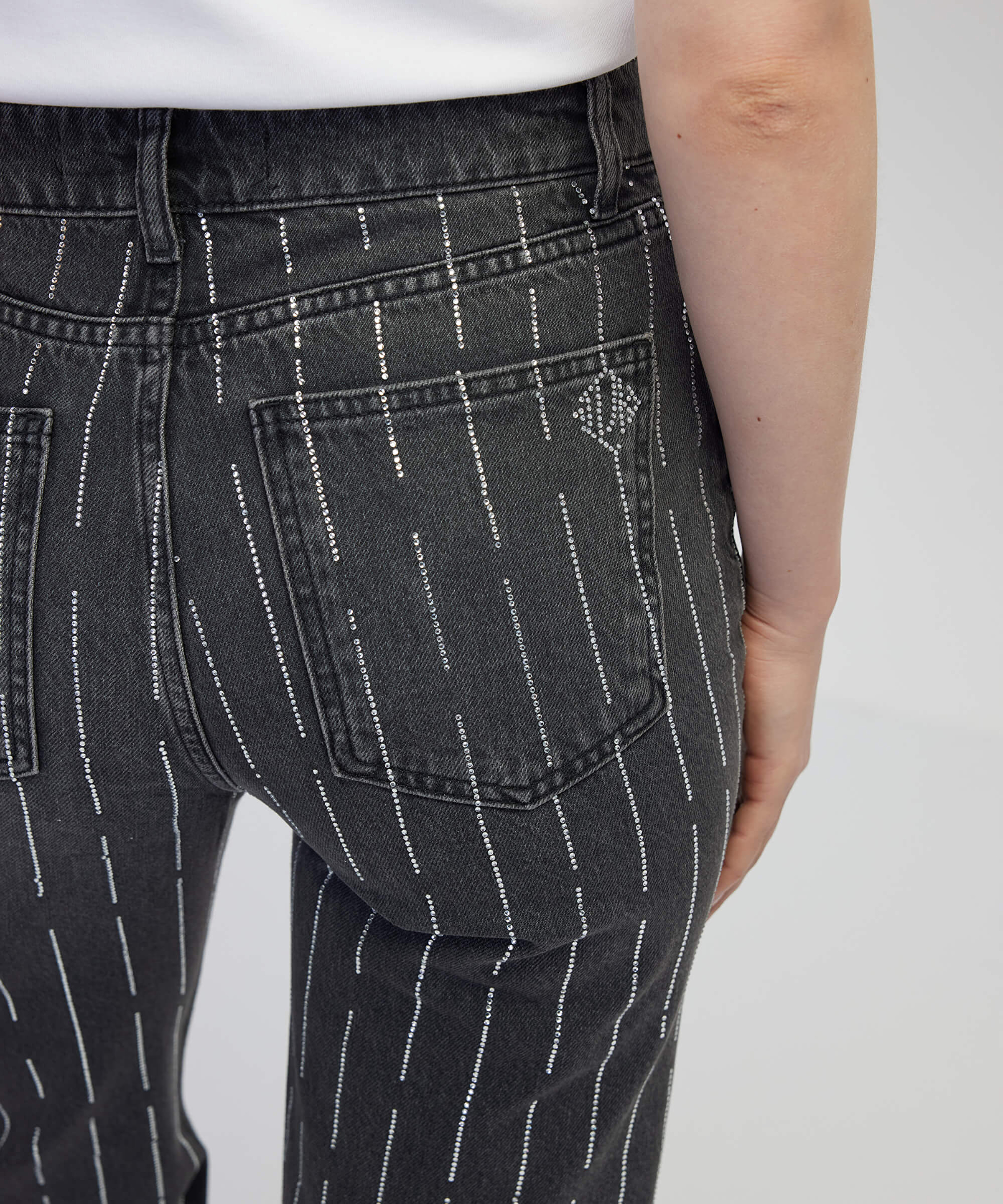 Hotfix baskılı wide leg fit jean pantolon_3