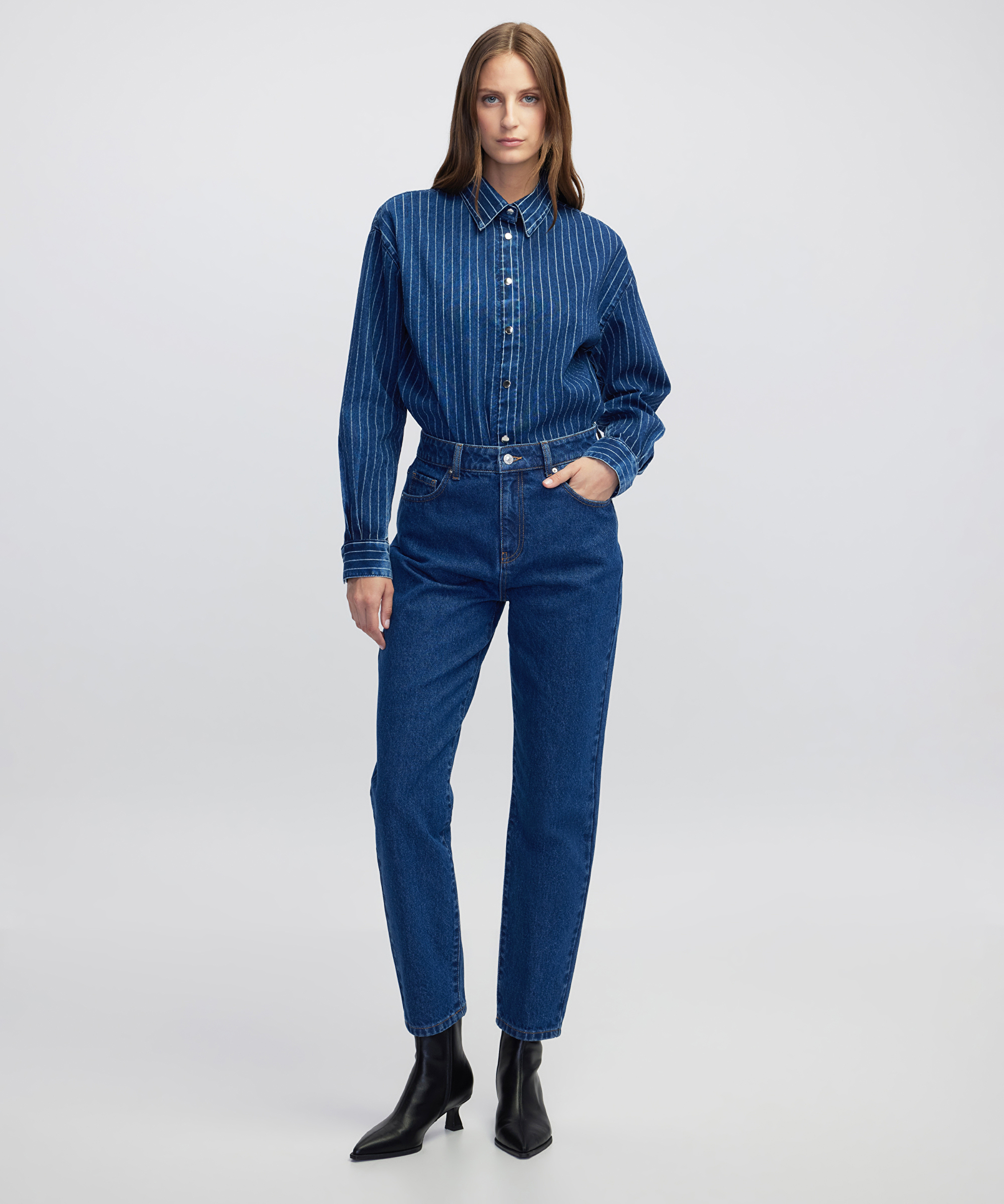 Çizgili denim gömlek _1