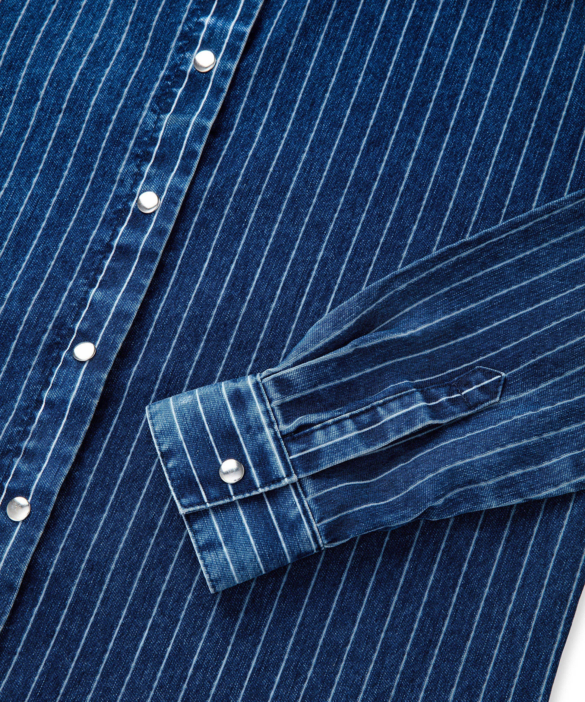 Çizgili denim gömlek _5