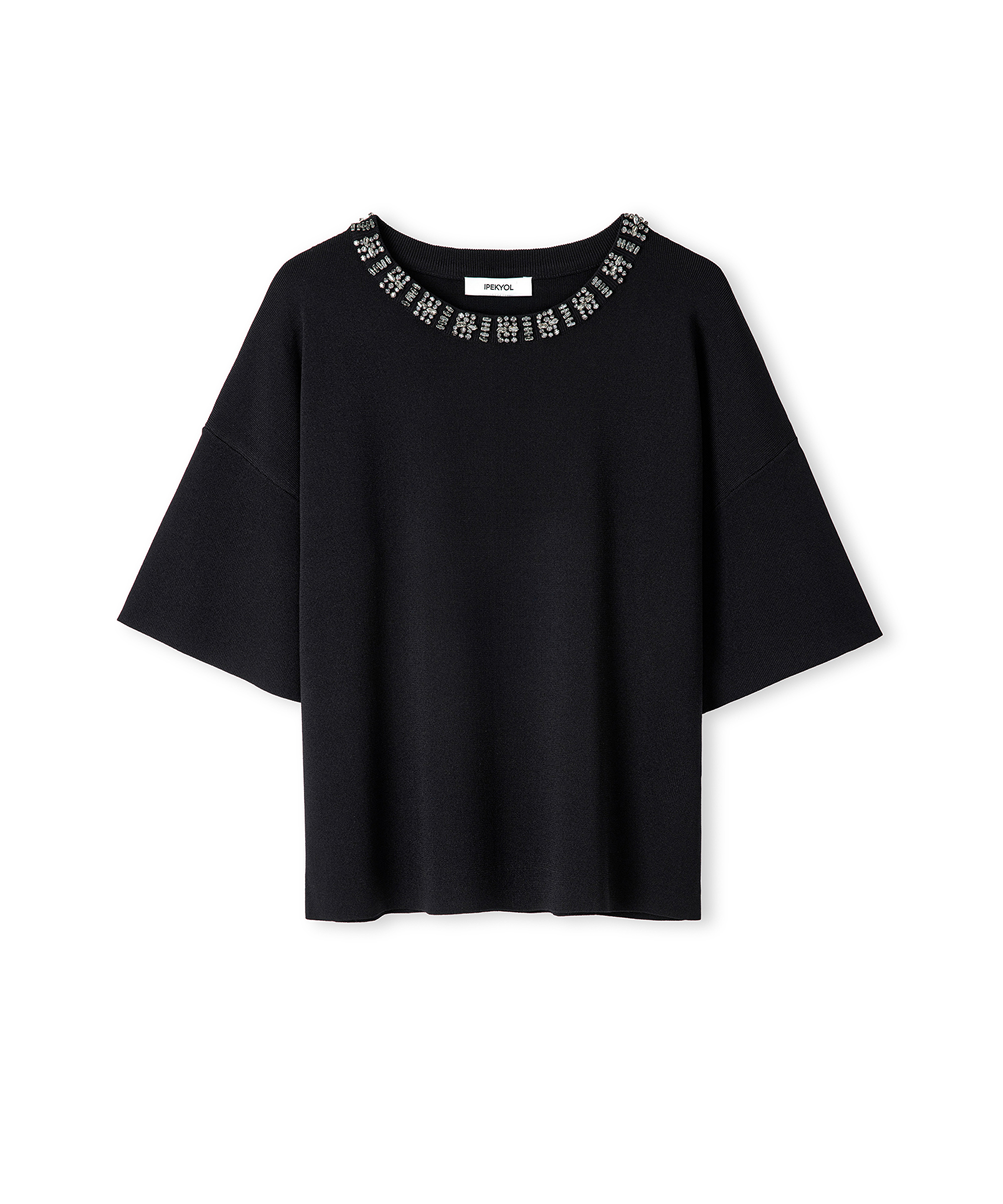 Strass taş aksesuarlı oversize triko_5