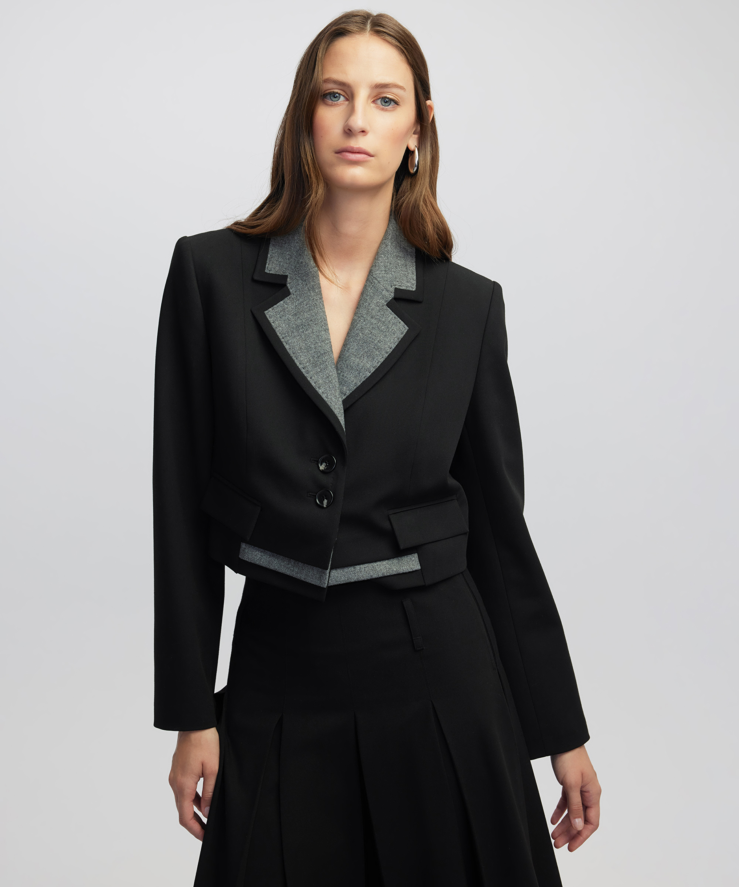 Kumaş mix crop blazer 
