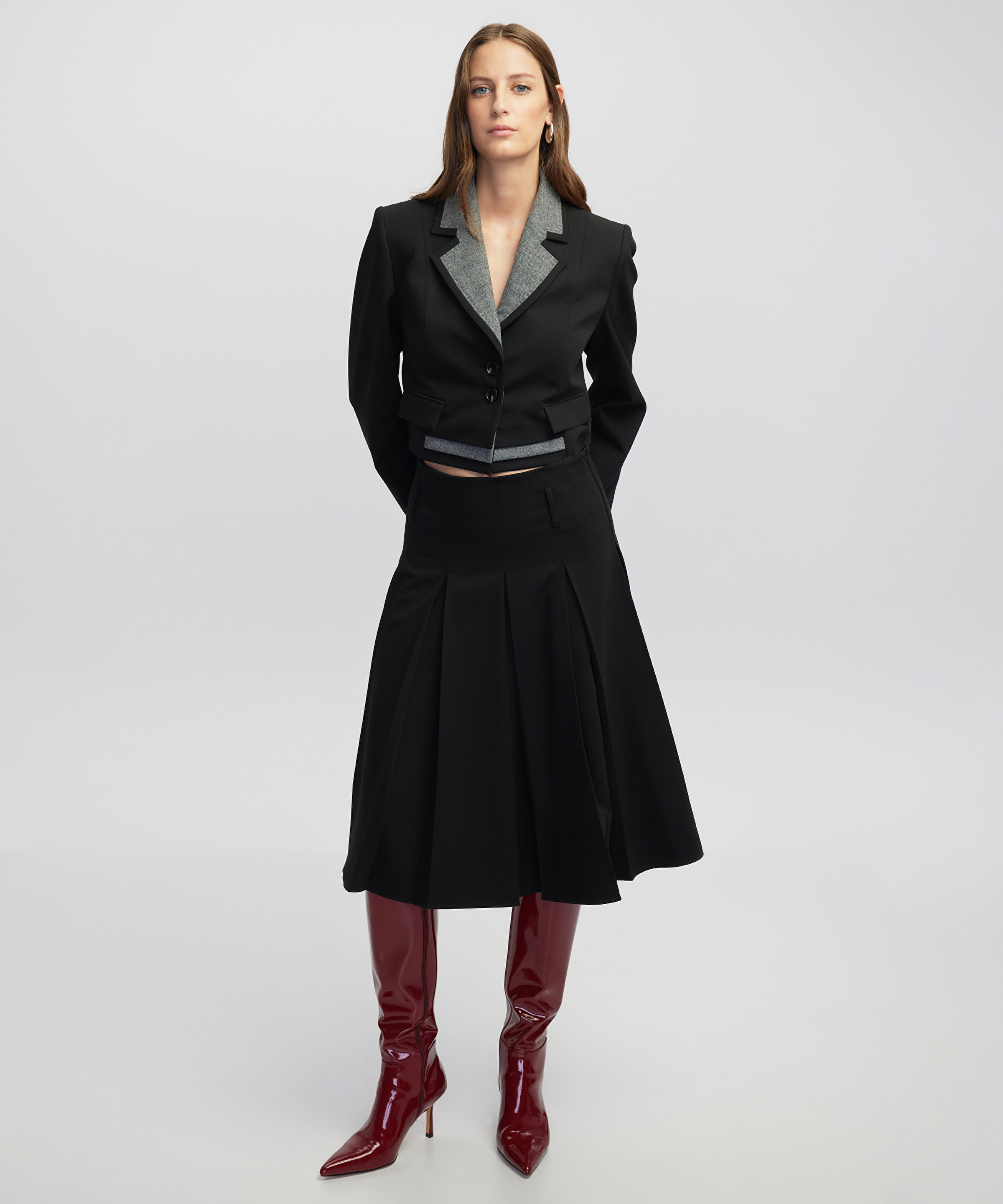 Kumaş mix crop blazer _1