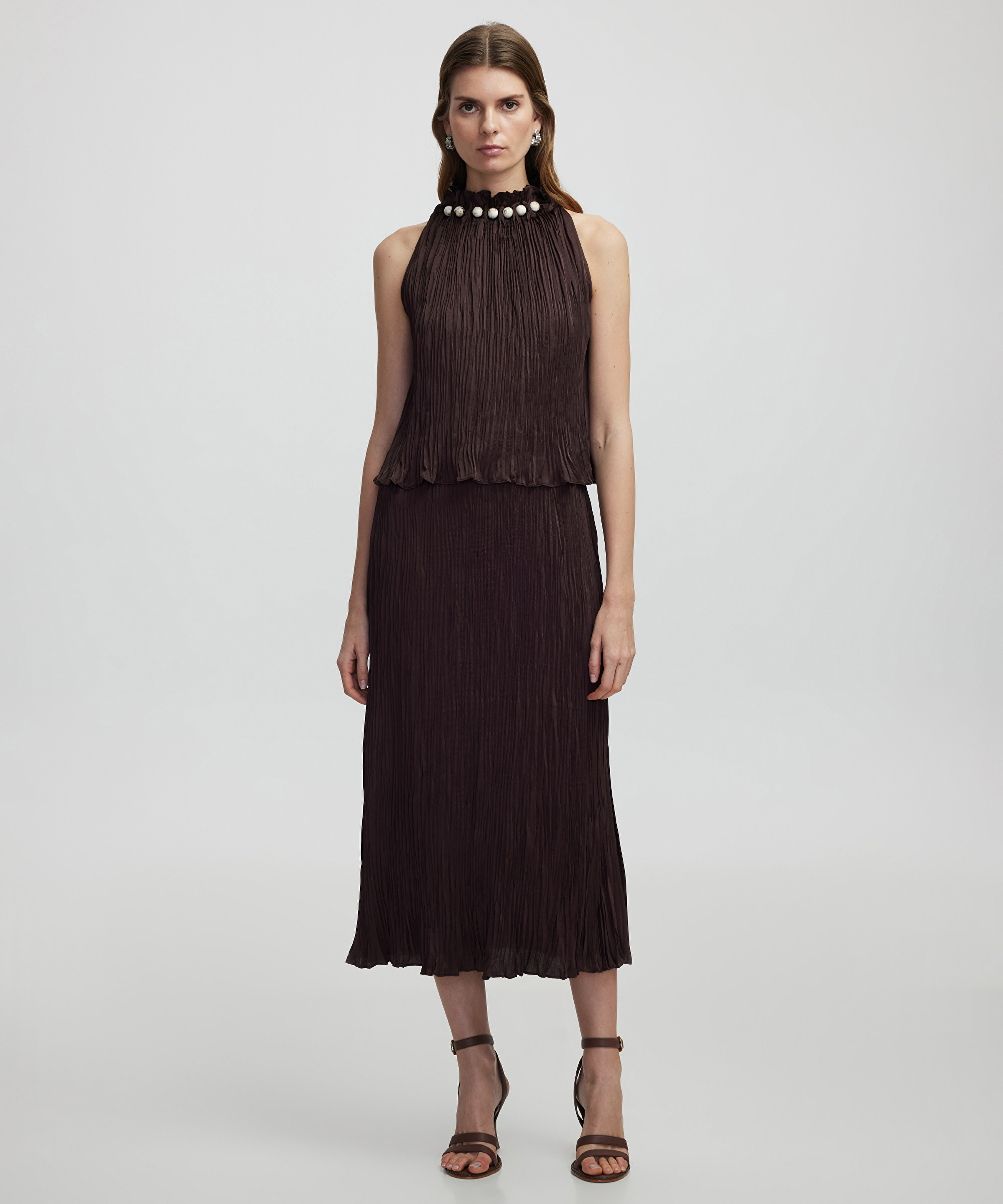 Halter yaka midi elbise