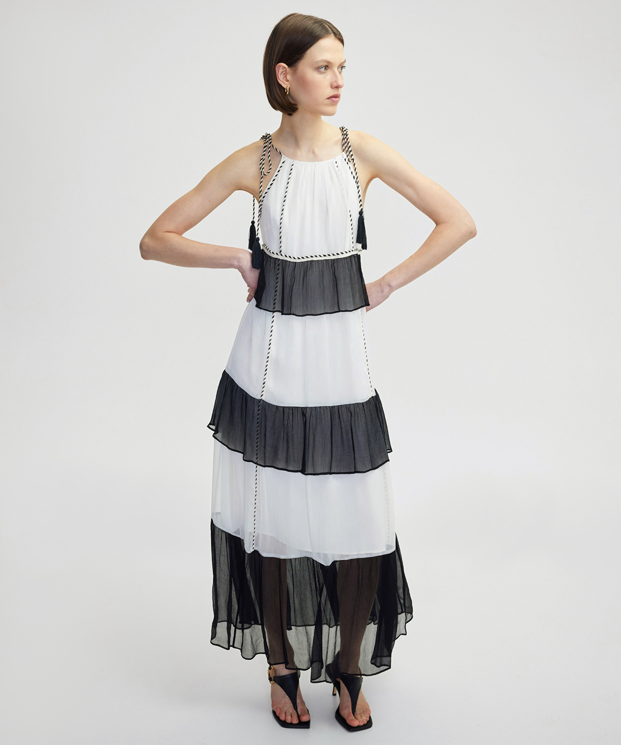 Halter yaka colorblock elbise_1