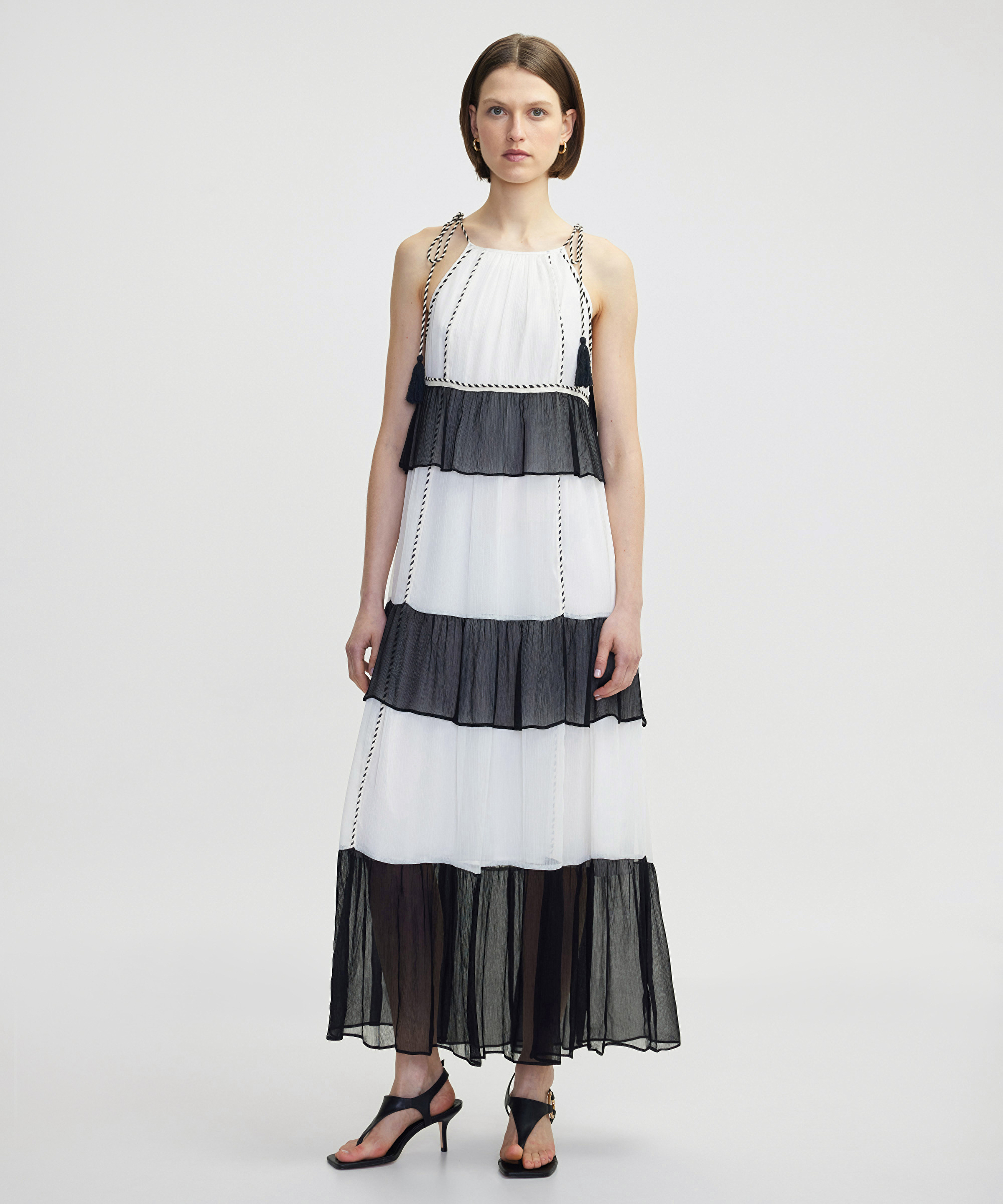Halter yaka colorblock elbise_2