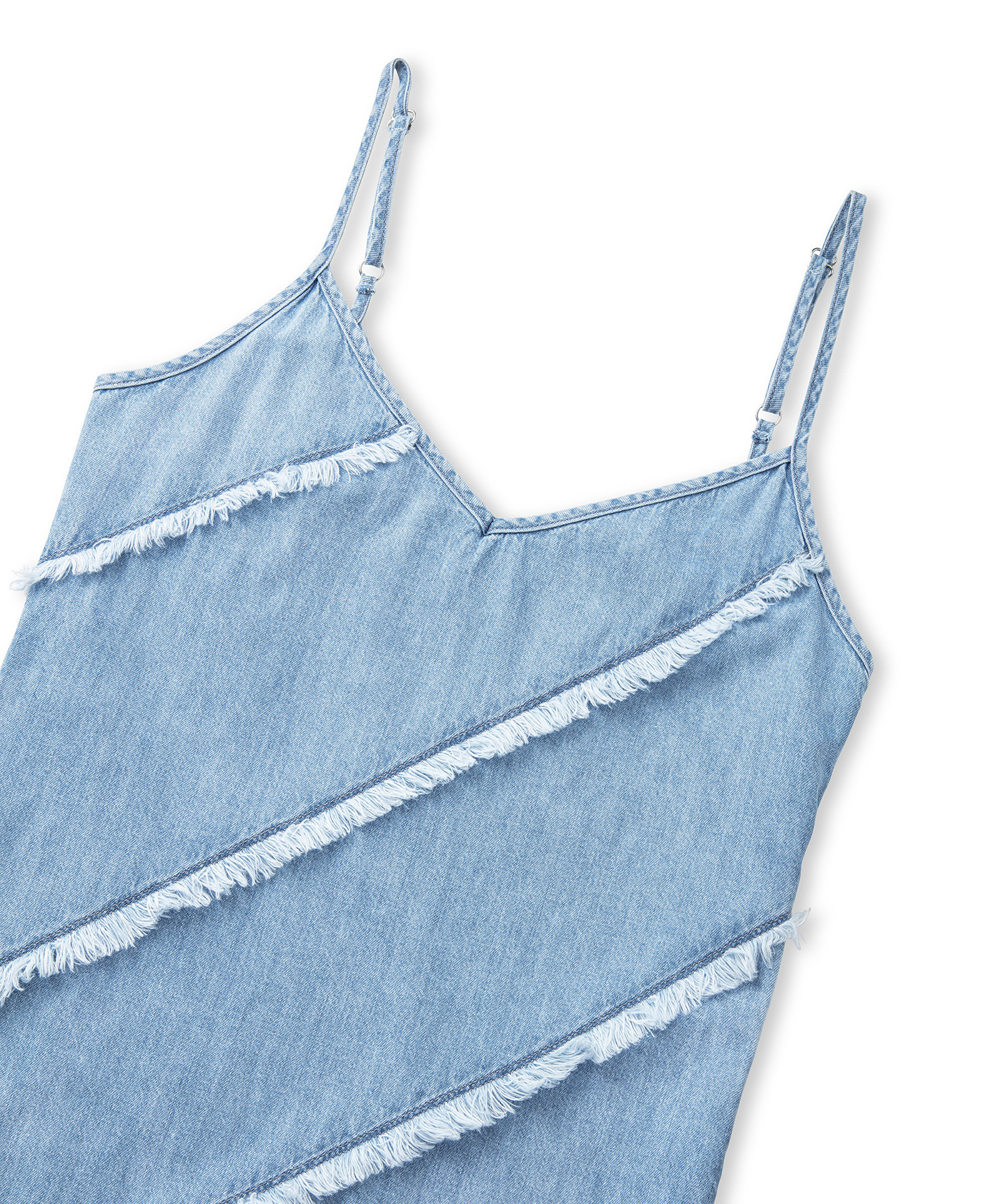 Diyagonal püsküllü denim elbise_5