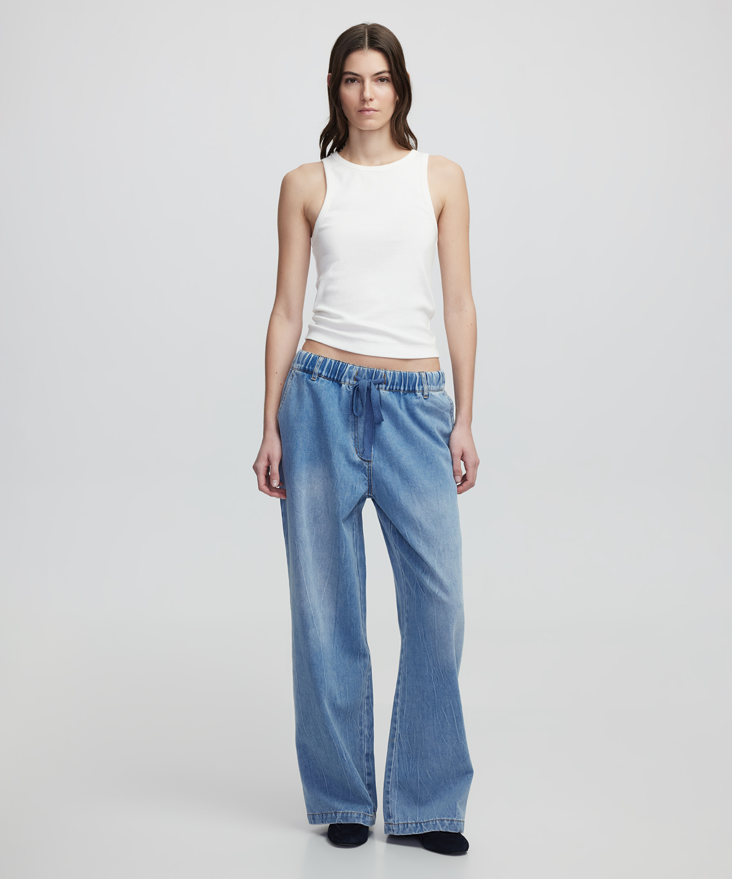 Elastik bel denim pantolon