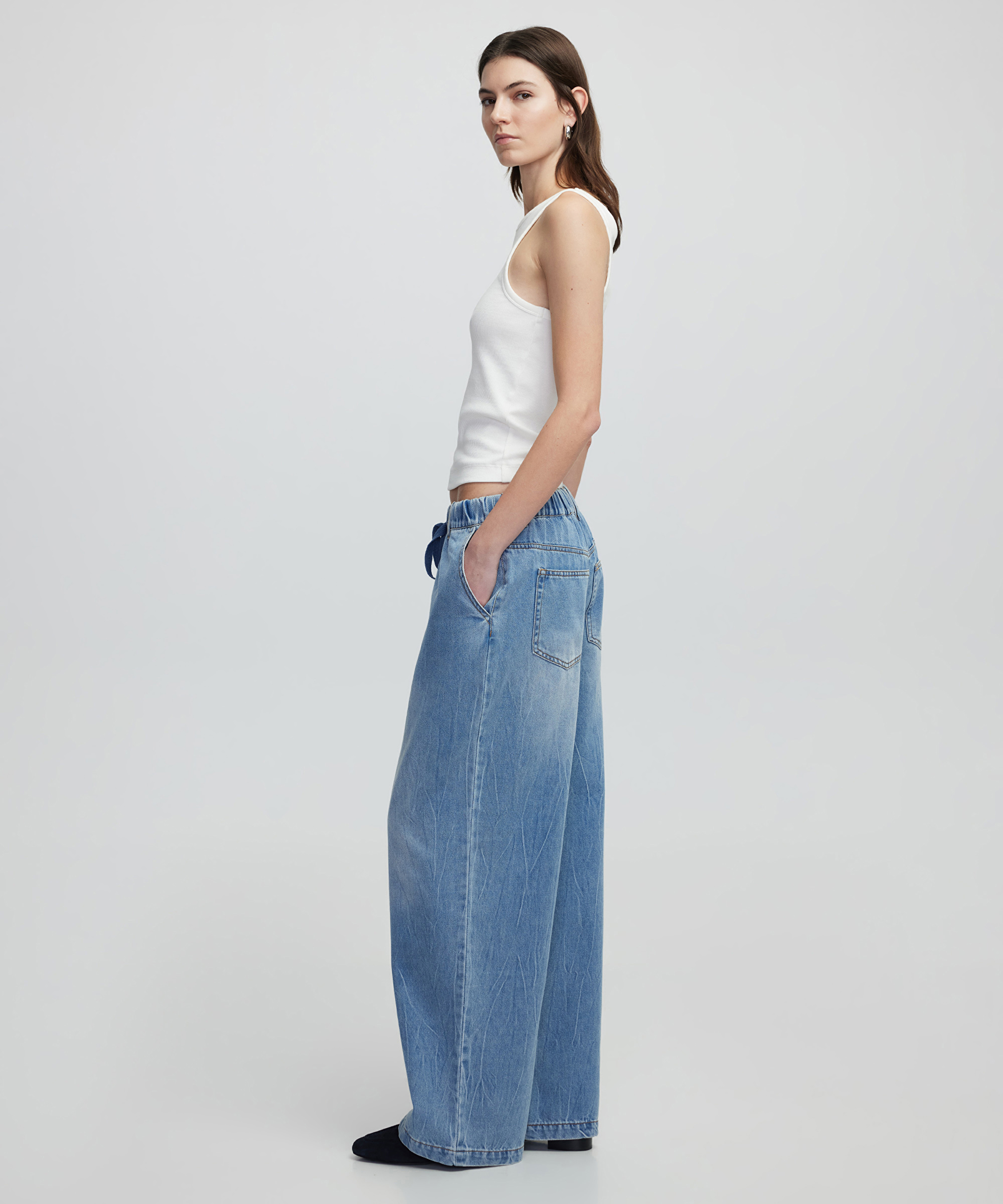 Elastik bel denim pantolon_1