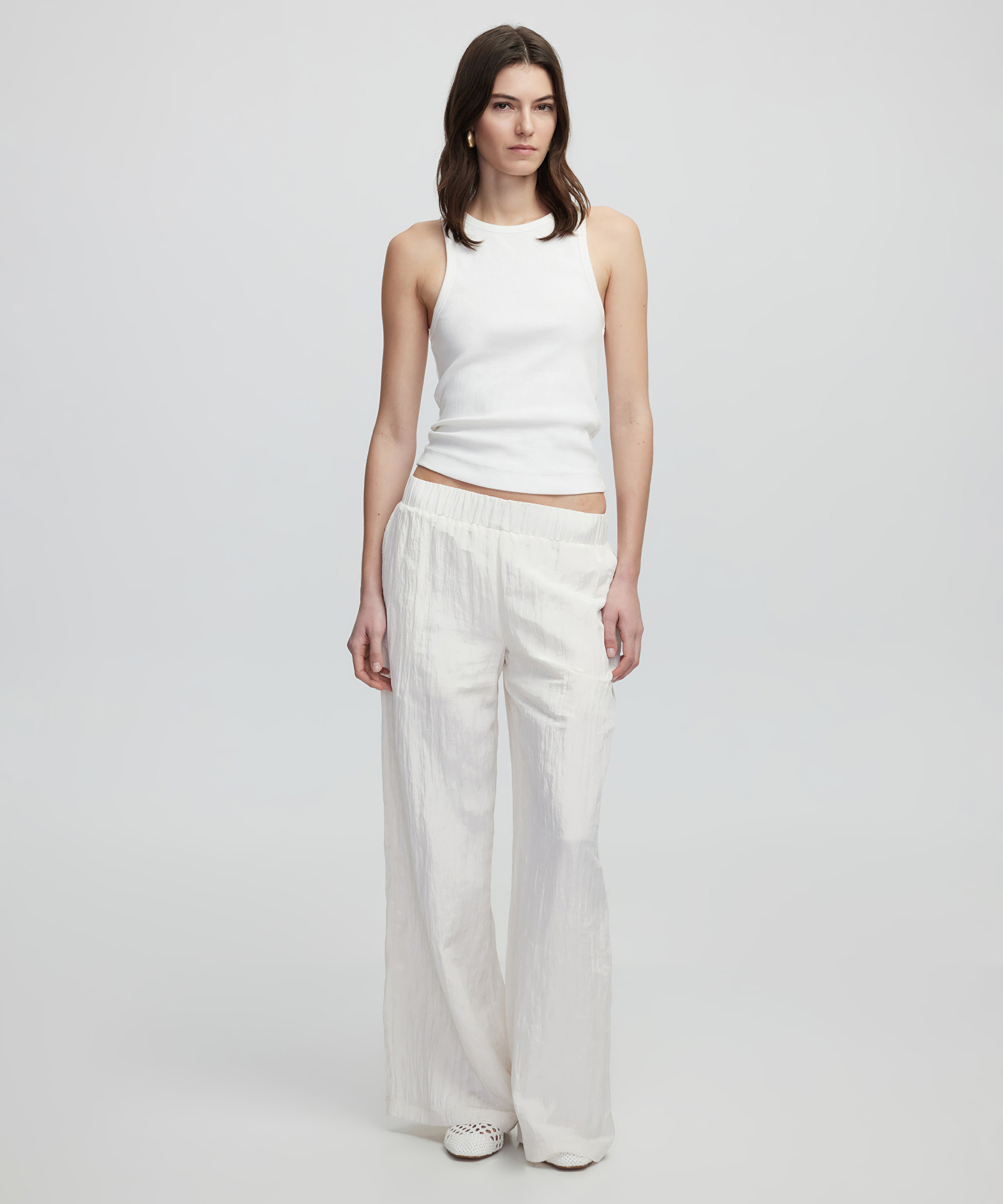 Dokulu wide leg fit pantolon