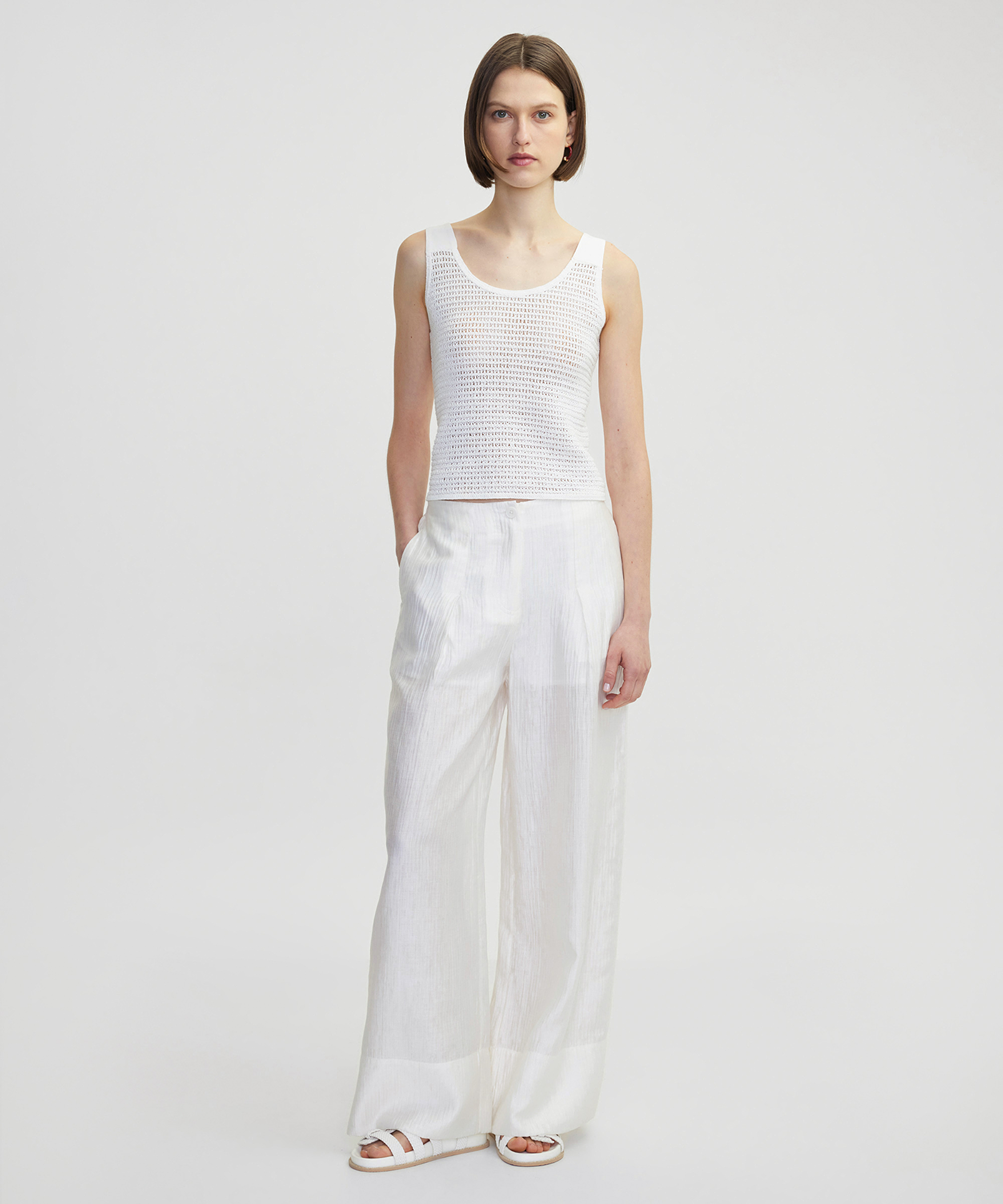 Dokulu wide leg fit pantolon