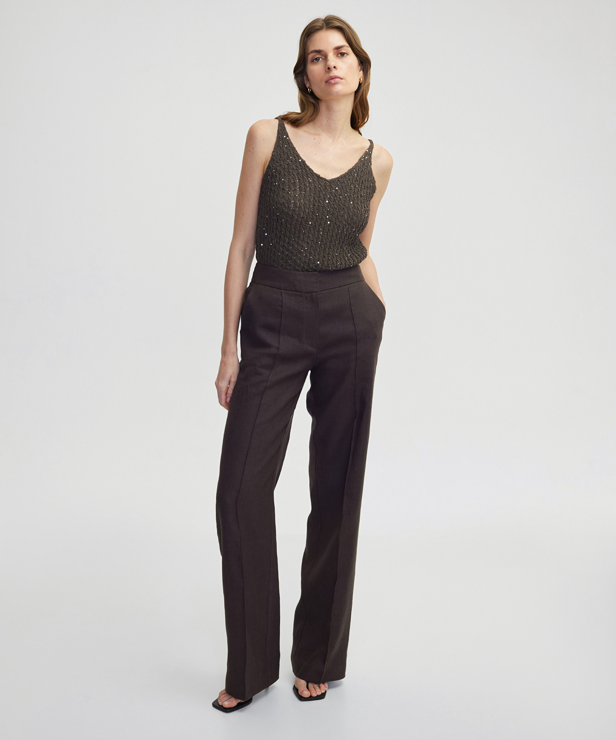 Wide leg fit keten pantolon