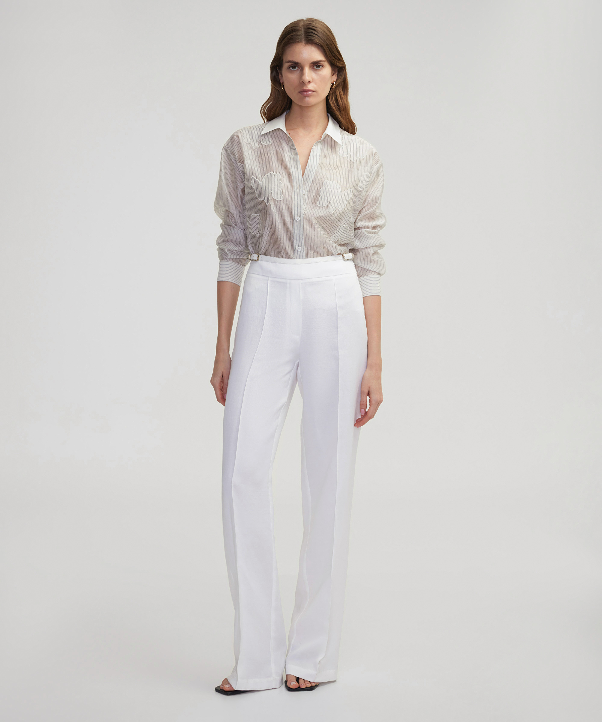 Çift metal tokalı wide leg fit pantolon