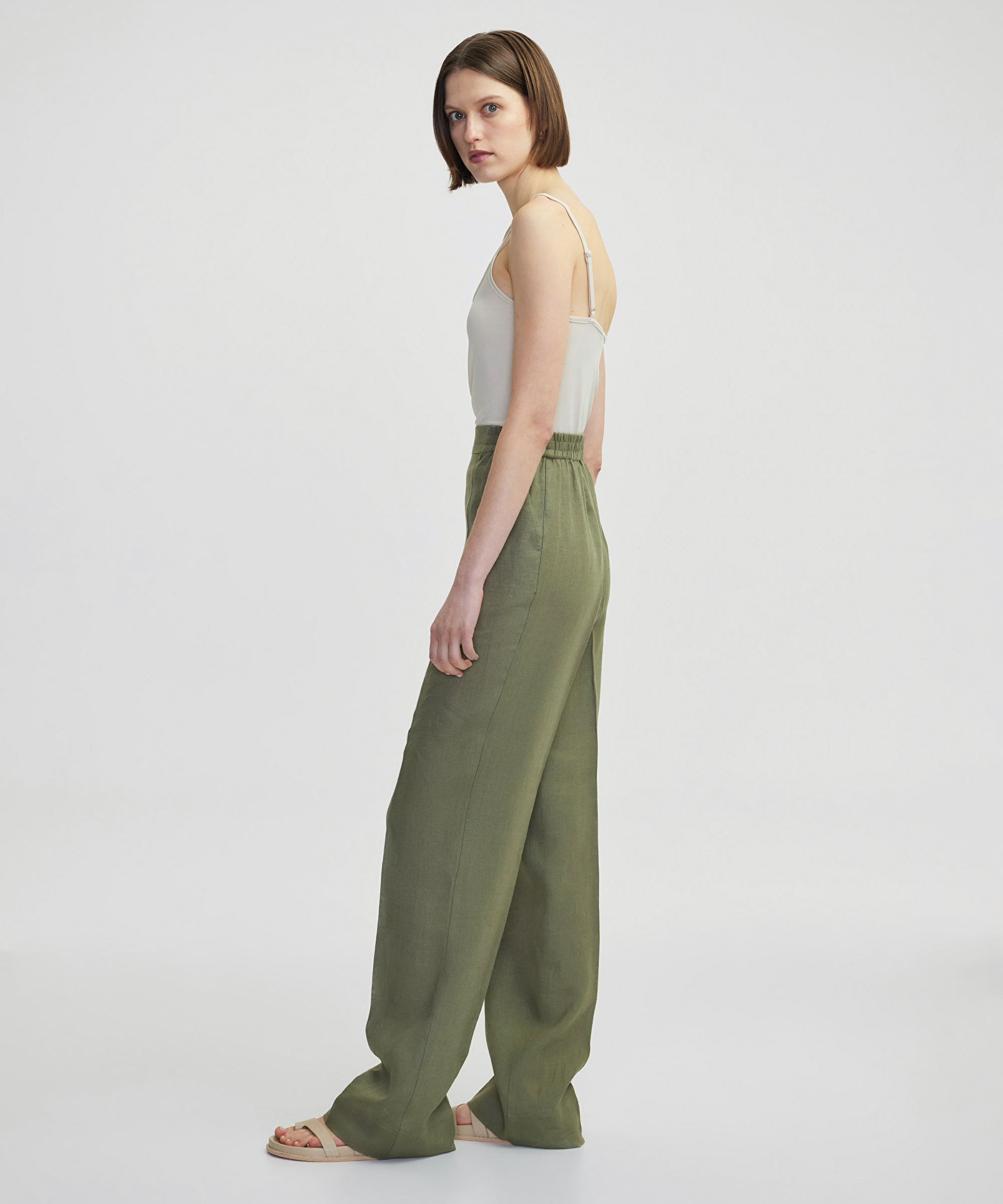 Elastik bel keten pantolon_1