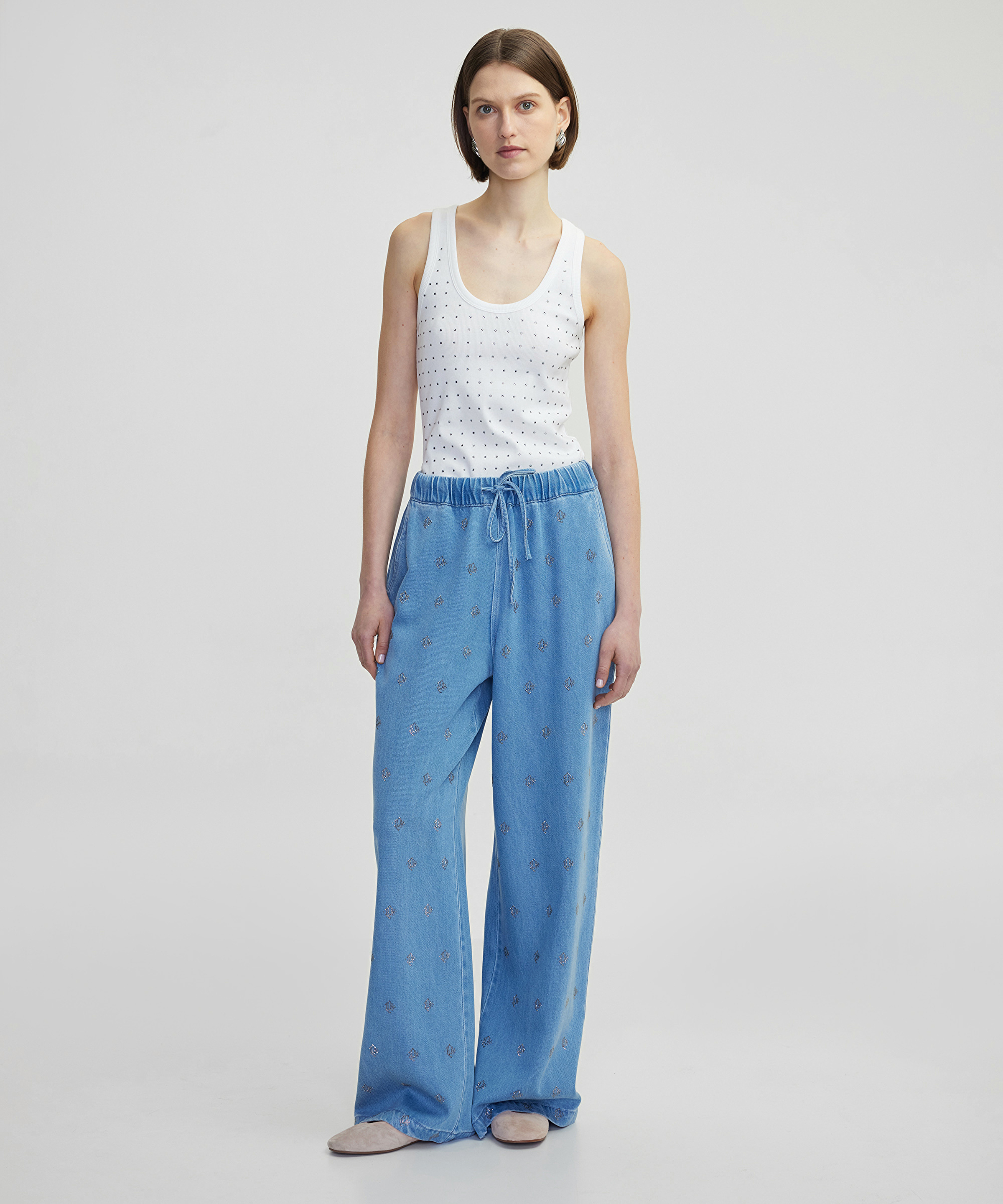 Hotfix baskılı denim pantolon
