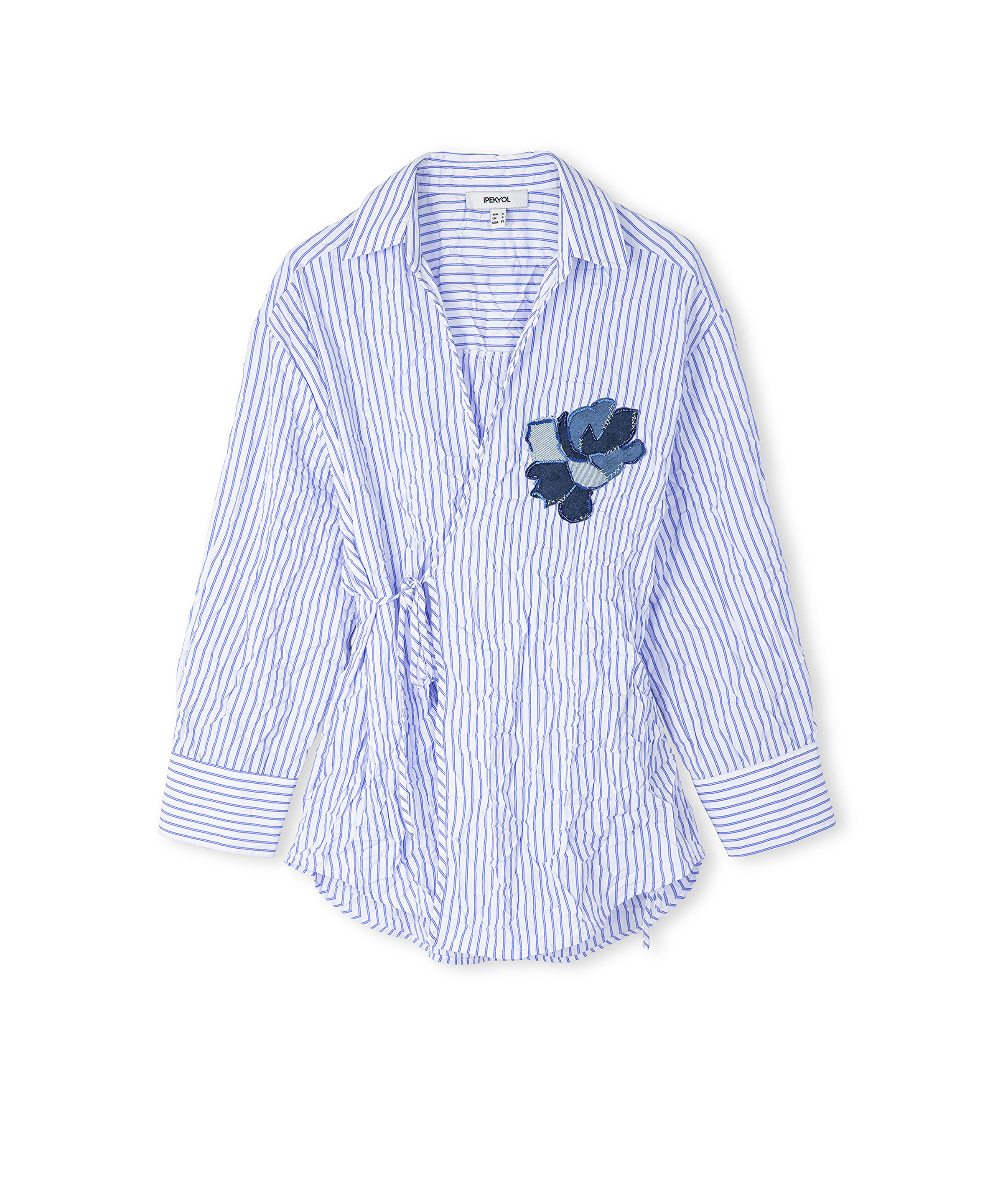 Denim aplikeli çizgili bluz_4