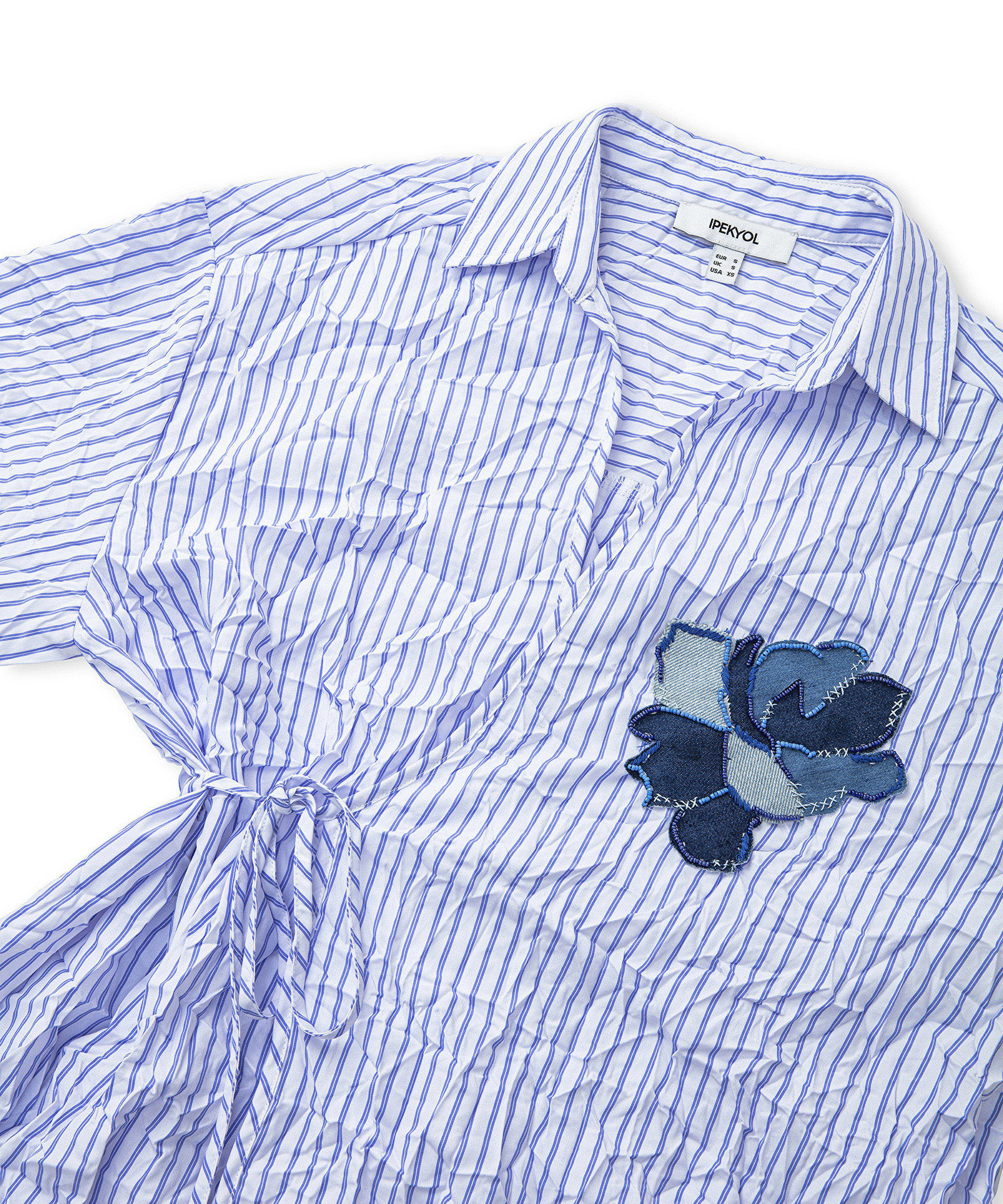 Denim aplikeli çizgili bluz_5