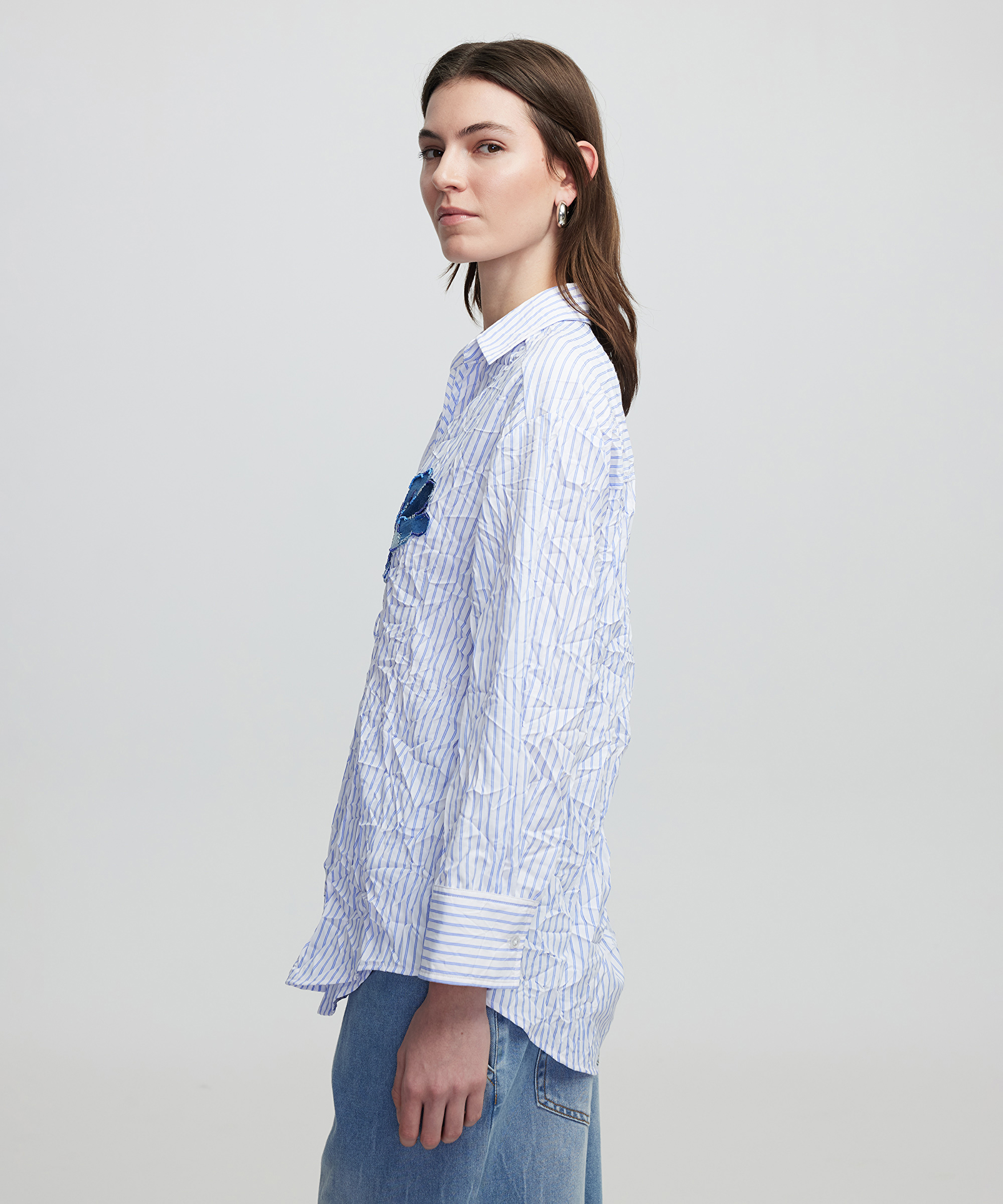 Denim aplikeli çizgili bluz_2