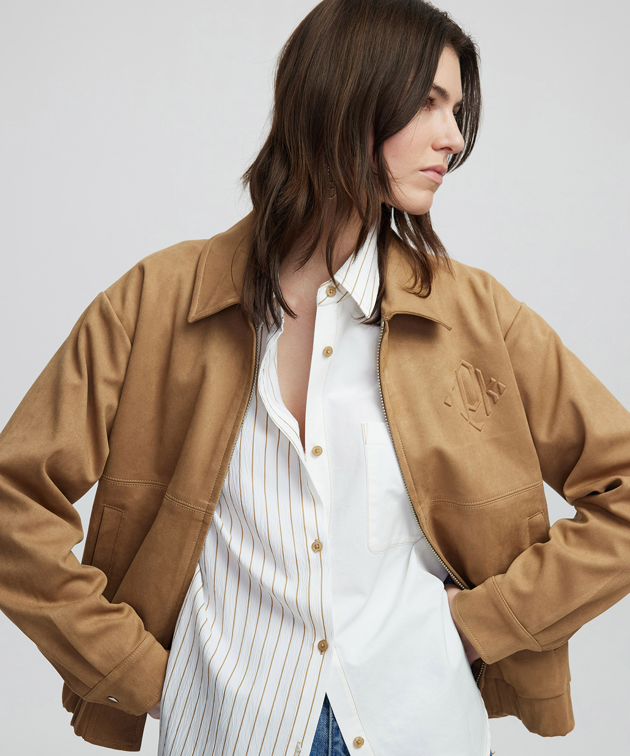 Süet dokulu bomber mont