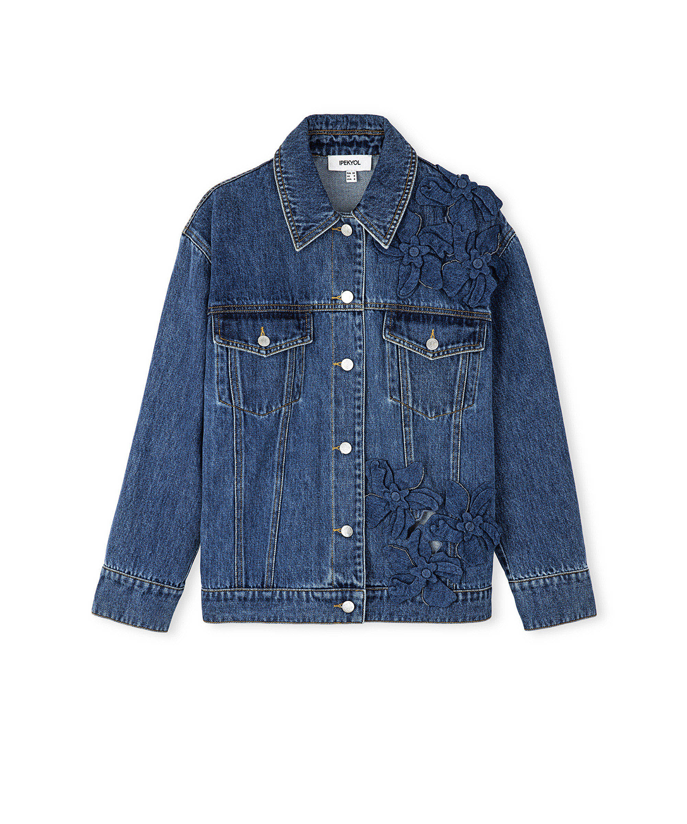 Çiçek aplikeli denim mont_5