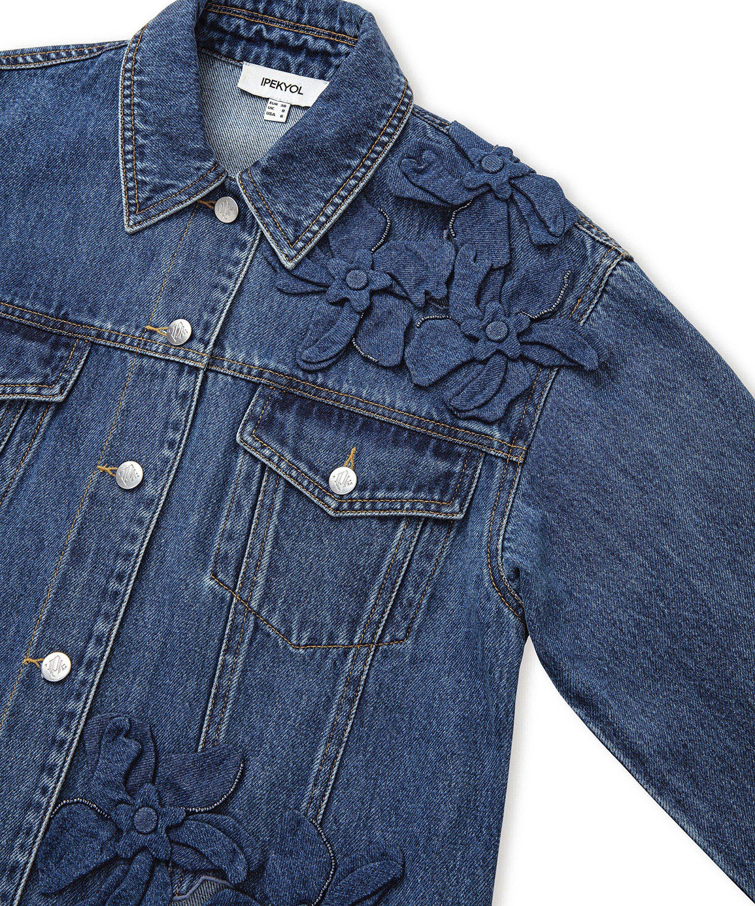 Çiçek aplikeli denim mont_6