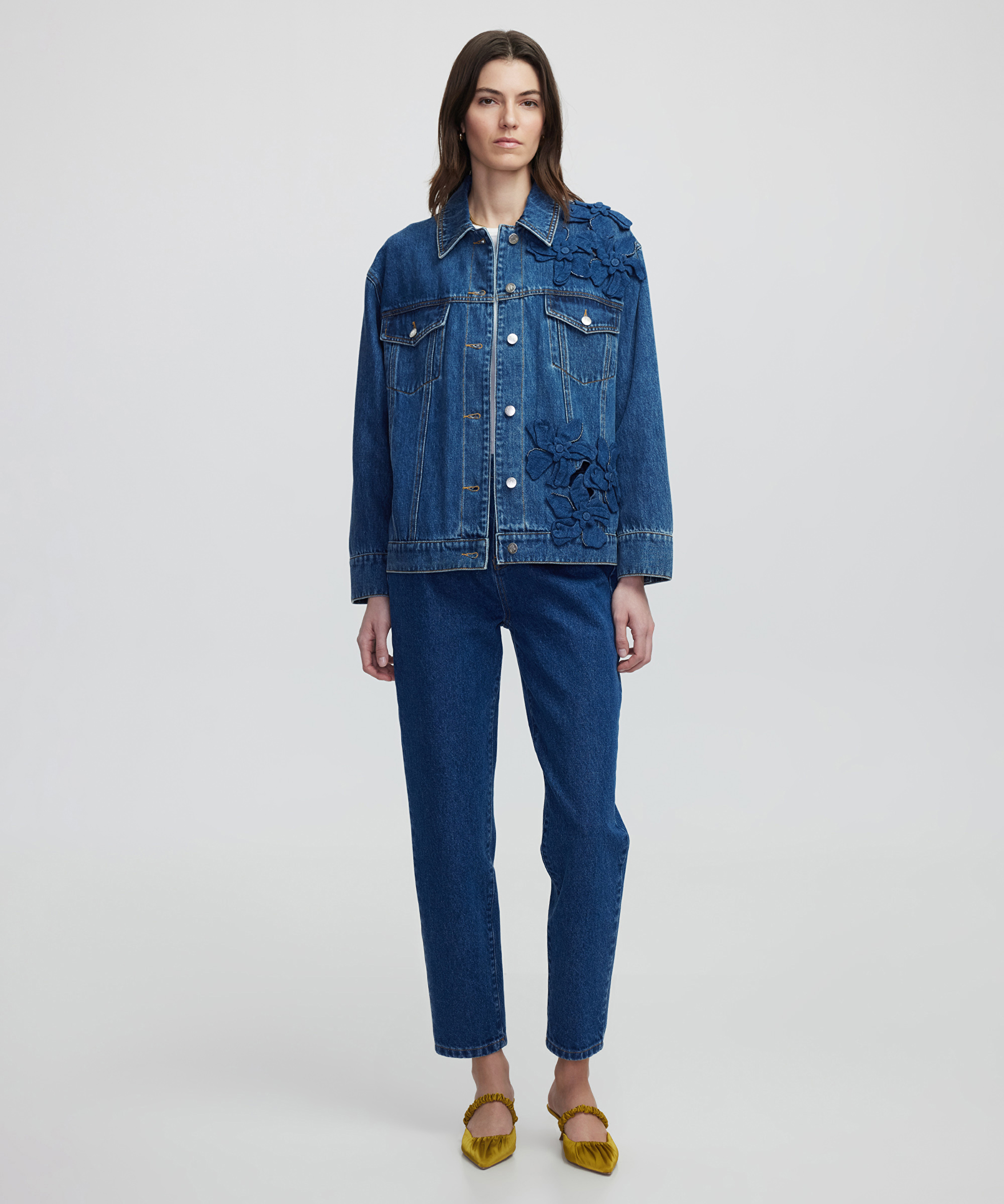Çiçek aplikeli denim mont_2
