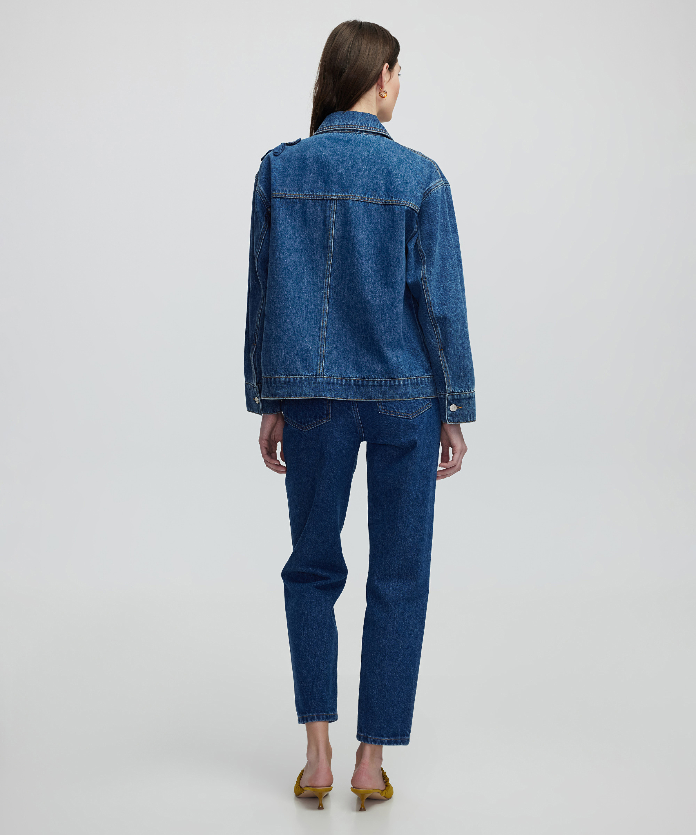 Çiçek aplikeli denim mont_4