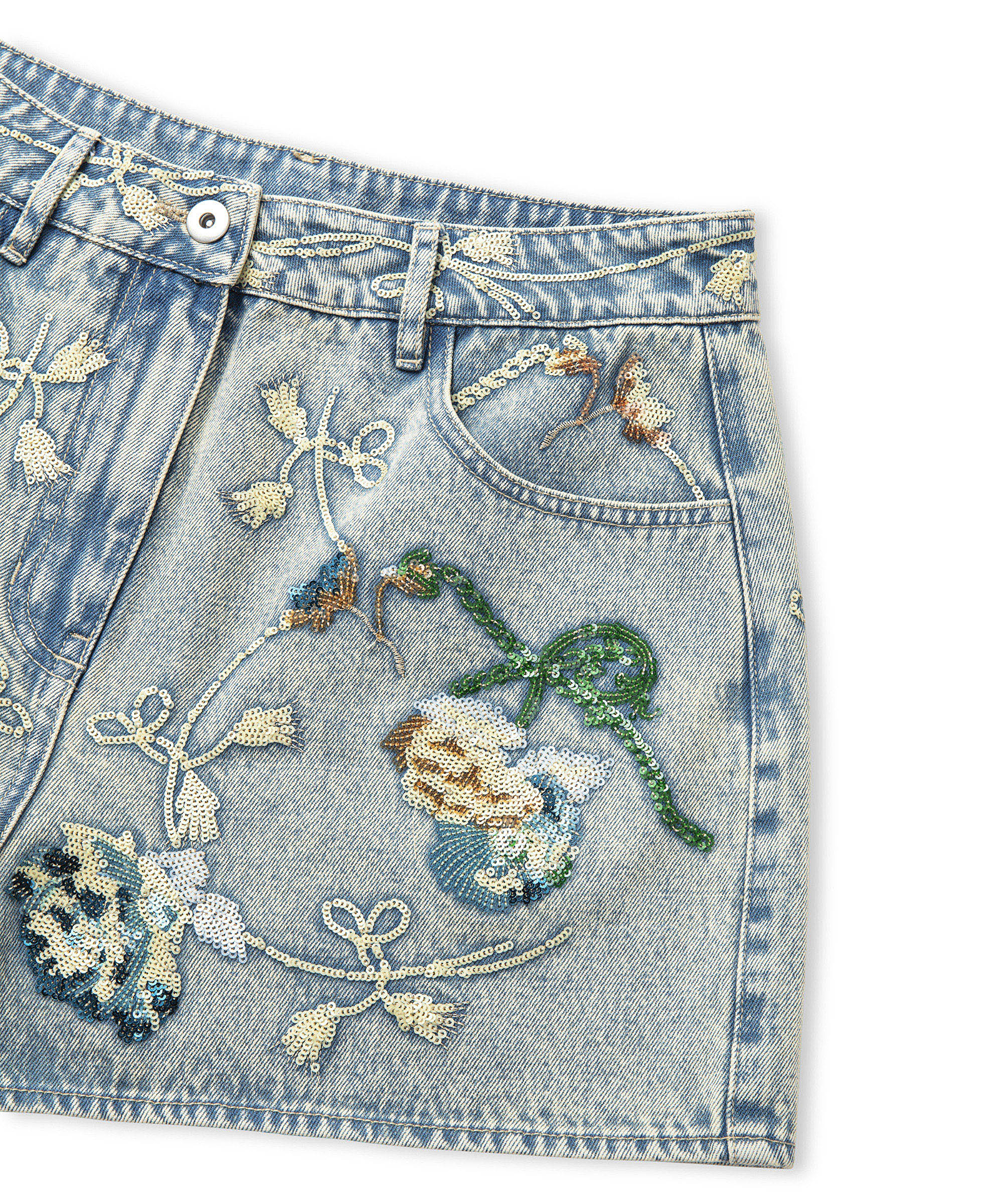 Floral nakışlı denim şort_6